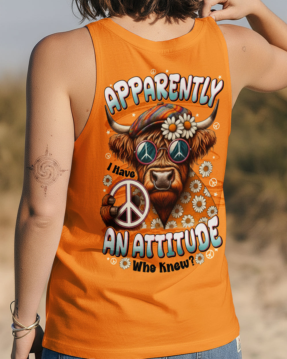 Hippie Cow Apparently I Have An Attitude Tank Top Peace Sign Daisy Flowers Clothing Gift For Wife - Image 2