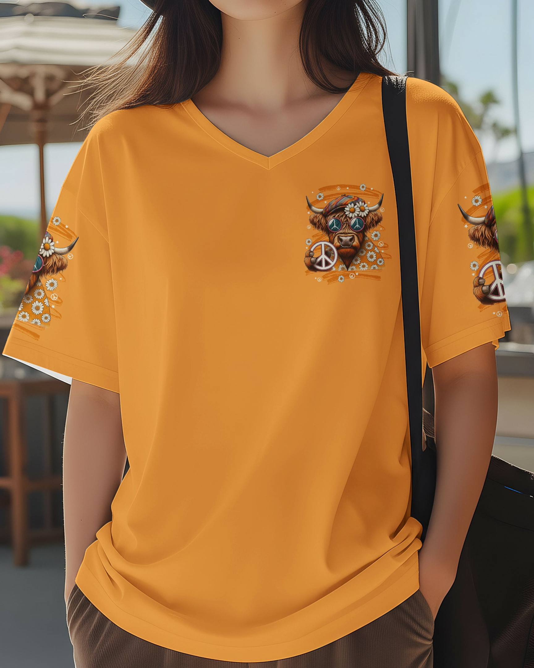 Hippie Cow Apparently I Have An Attitude V-Neck Shirt Peace Sign Daisy Flowers Merch Gift For Her