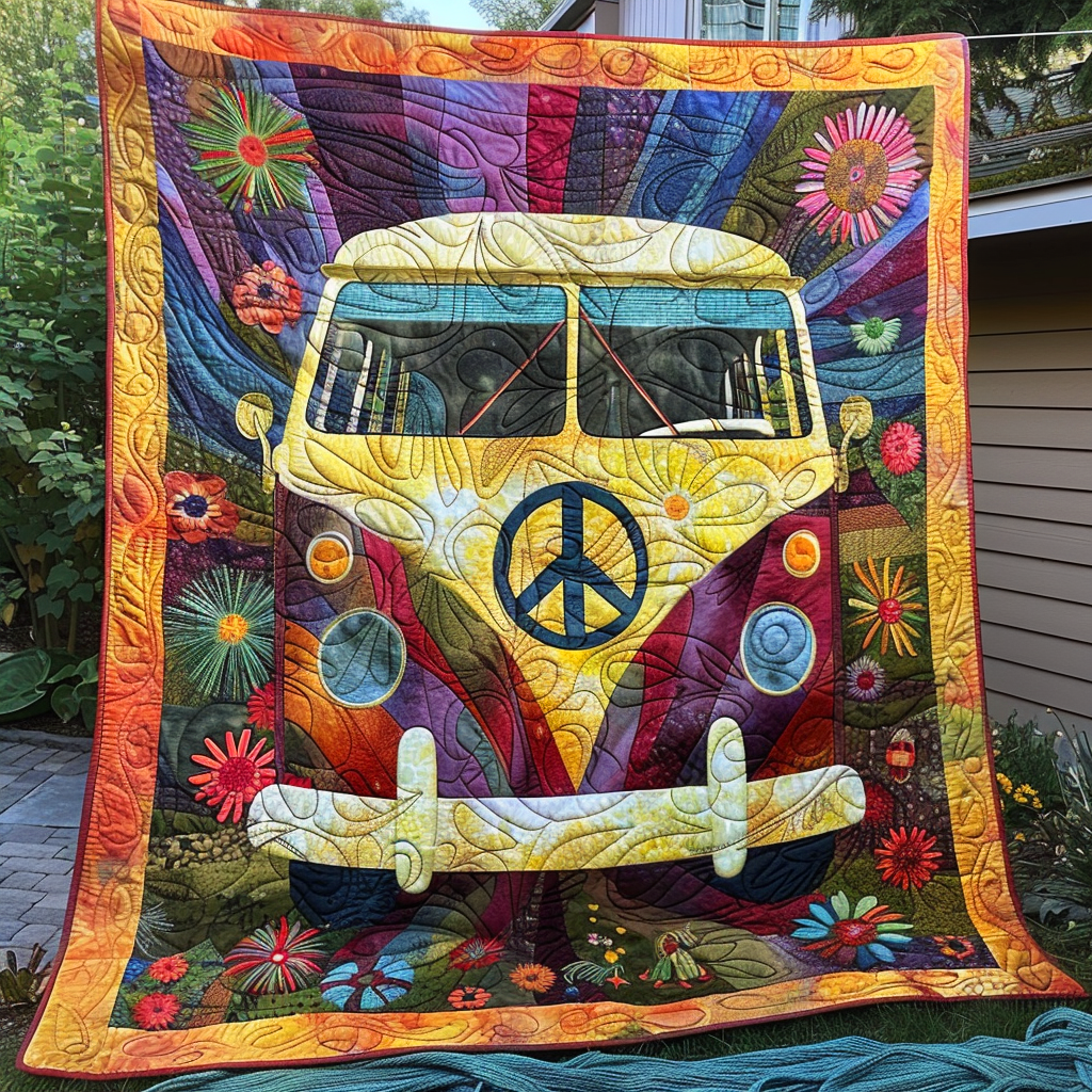 Hippie Groovy Van Quilted Blanket Comforter Sets Mother's Day Gifts For Wife