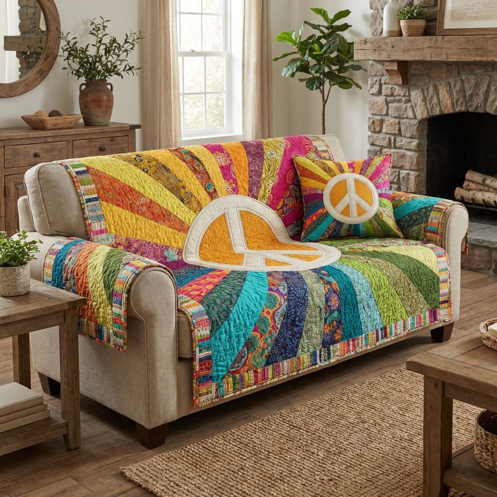 Hippie Harmony Quilted Sofa Cover Couch Cover Wedding Gifts For Hippies