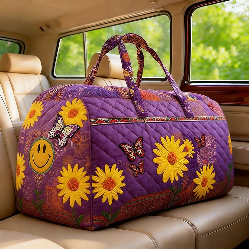 Hippie Style Butterflies And Sunflowers Quilted Duffle Bag High Capacity Bag Good Gift For Men