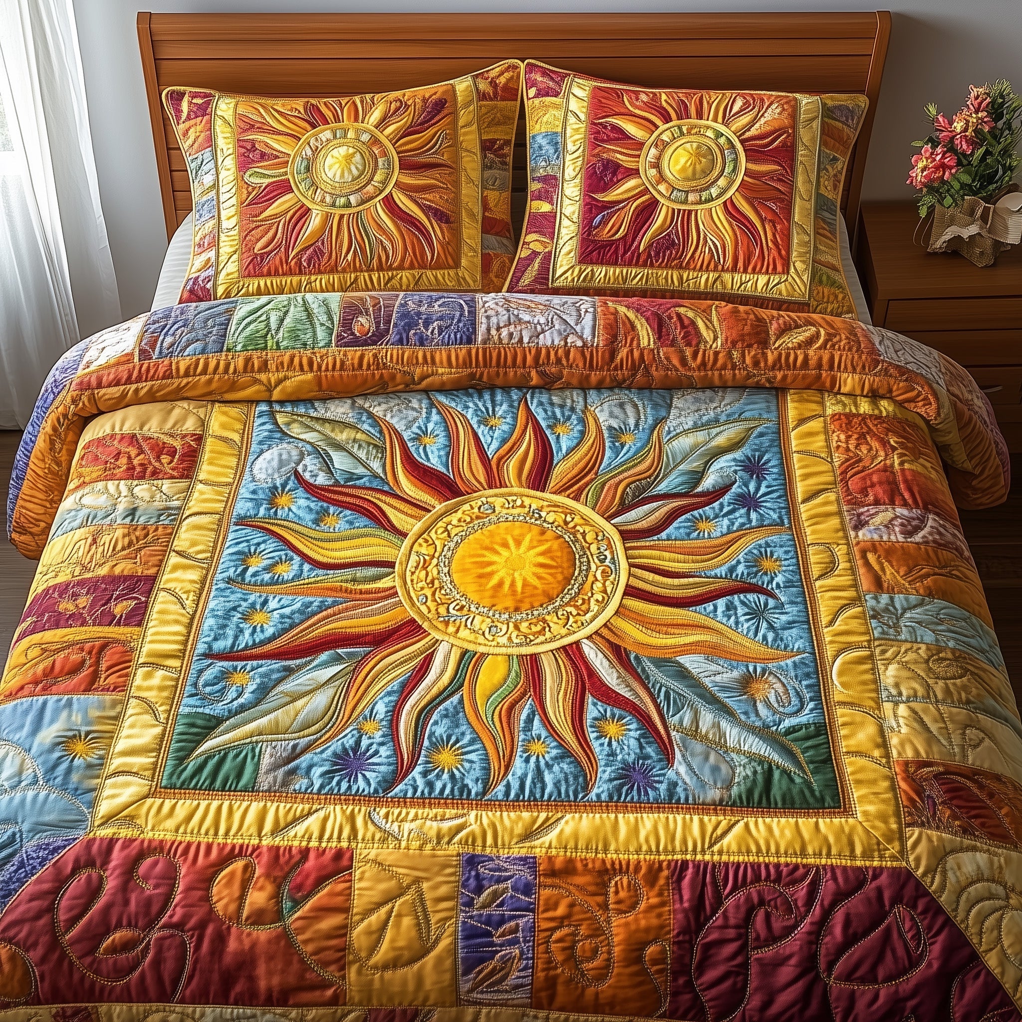 Hippie Sun Quilted Bedding Set Bedsheet Comforter Set Great Gift Ideas For Mom