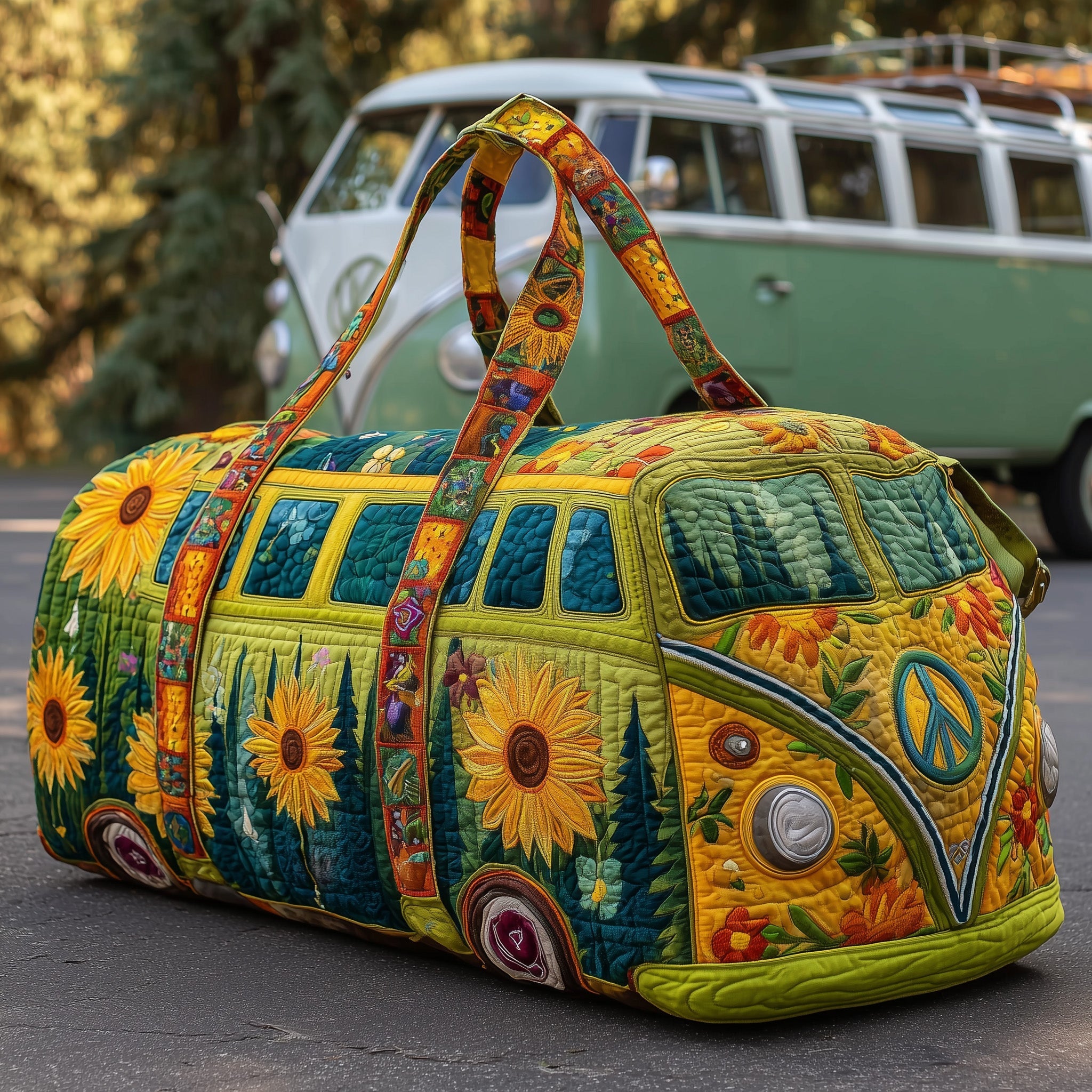 Hippie Sunflower Quilted Duffle Bag Travel Duffel Mothers Day Gift For Daughter