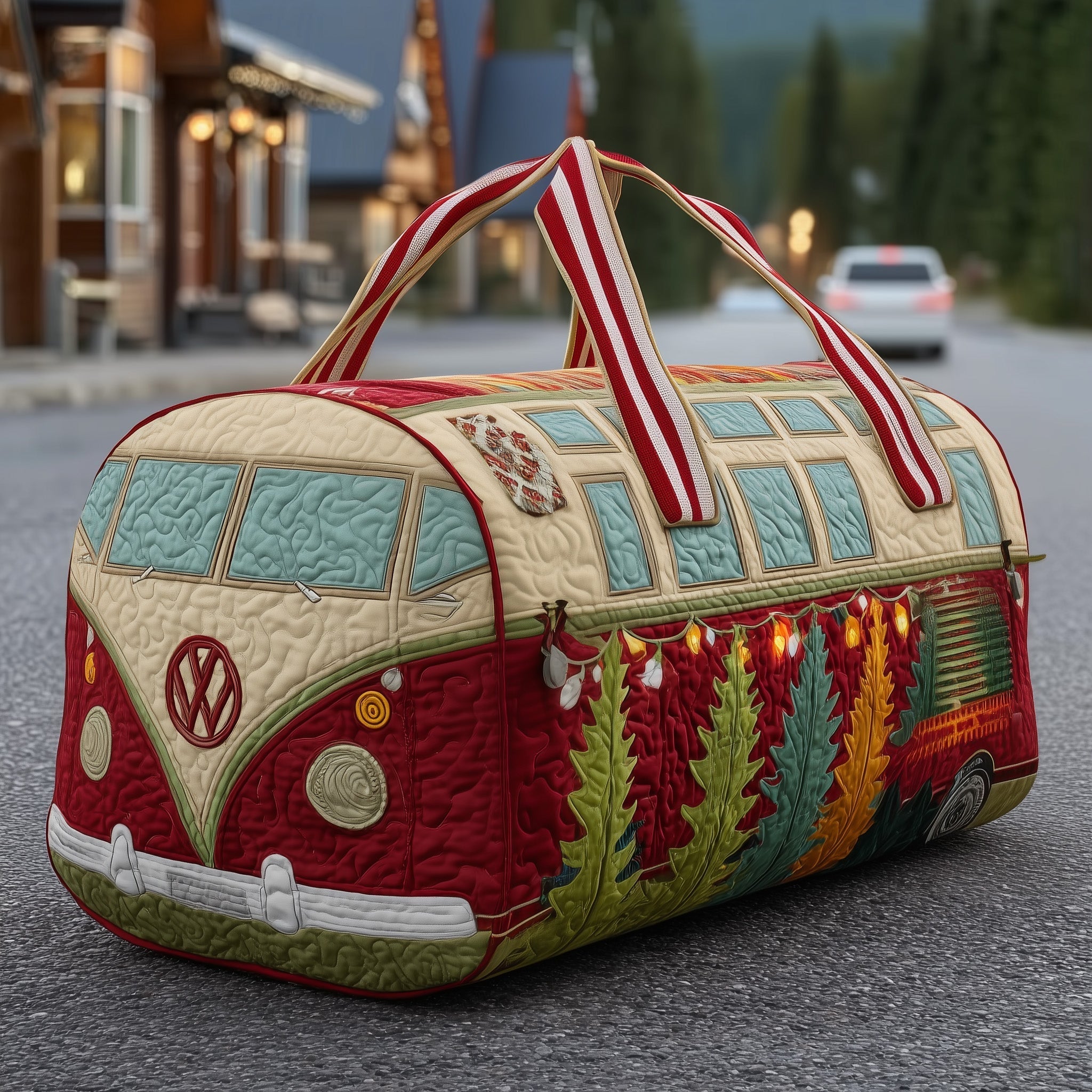 Hippie Van Chirstmas Quilted Duffle Bag Womens Gym Duffle Bag Presents For Stepmom