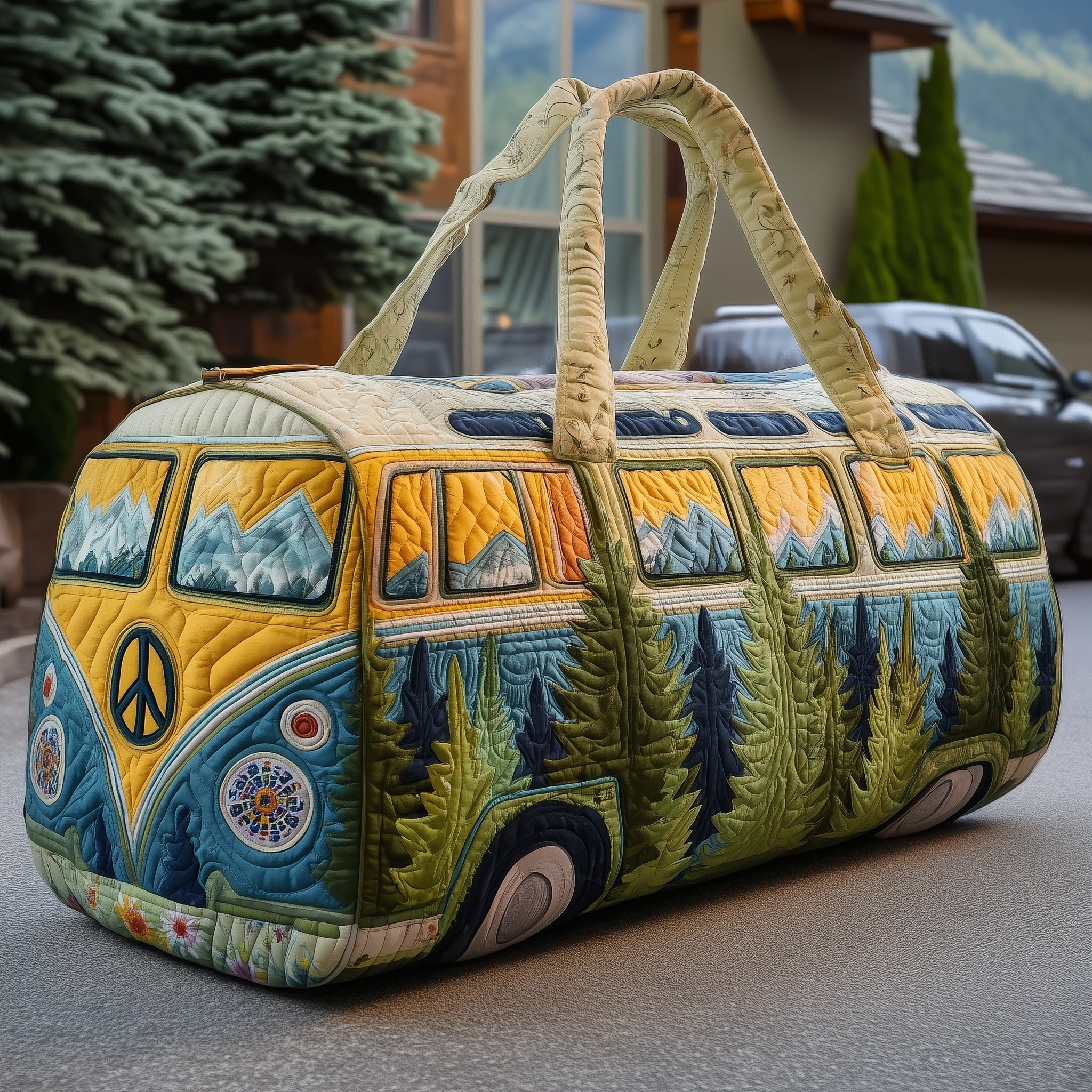 Hippie Van Quilted Duffle Bag Best Garment Travel Bag Unique Gifts For Mother