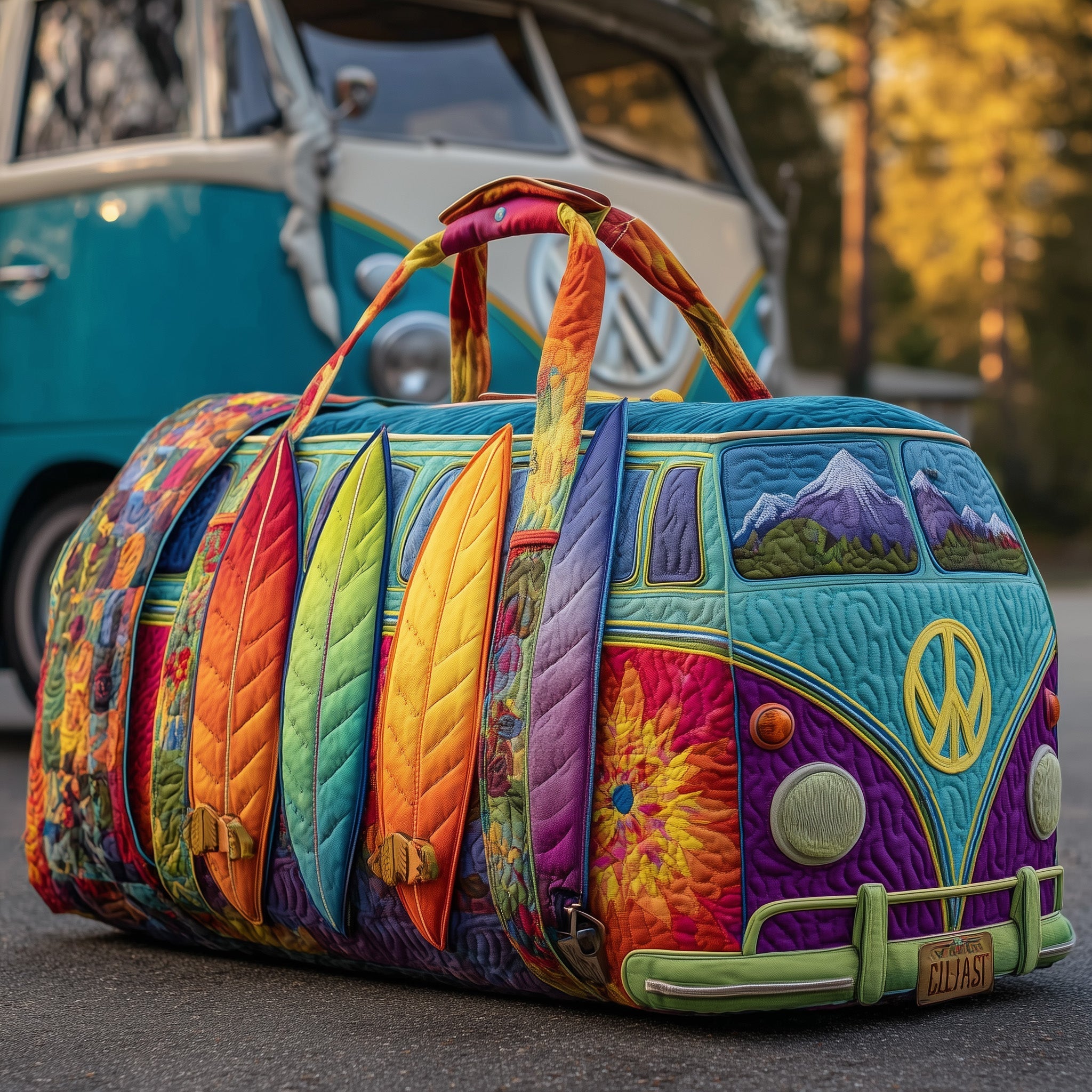Hippie Van Quilted Duffle Bag Best Large Duffel Bag Good Mothers Day Gift Ideas