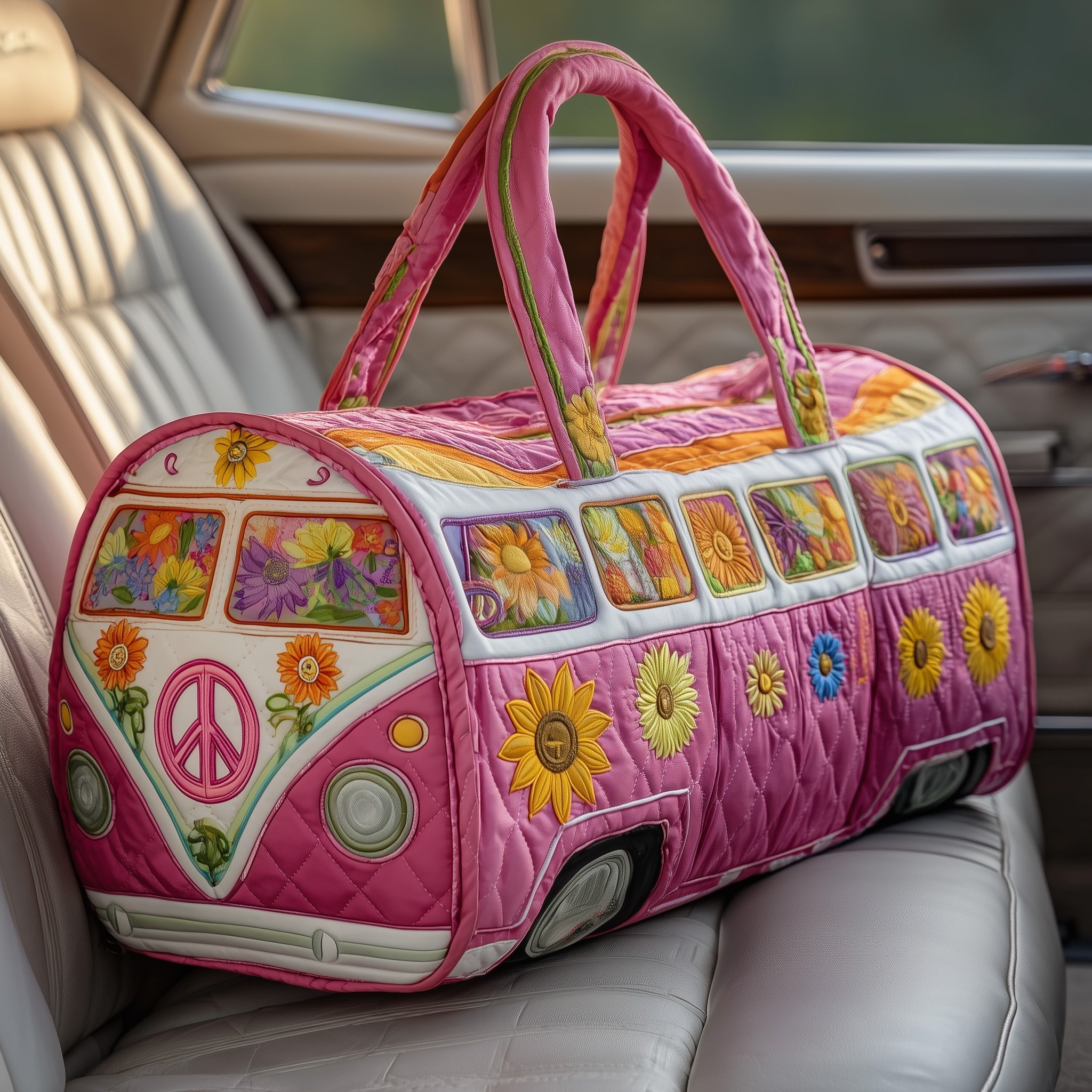 Hippie Van Quilted Duffle Bag Best Women's Weekend Duffle Bag Gift For Boyfriends Mom