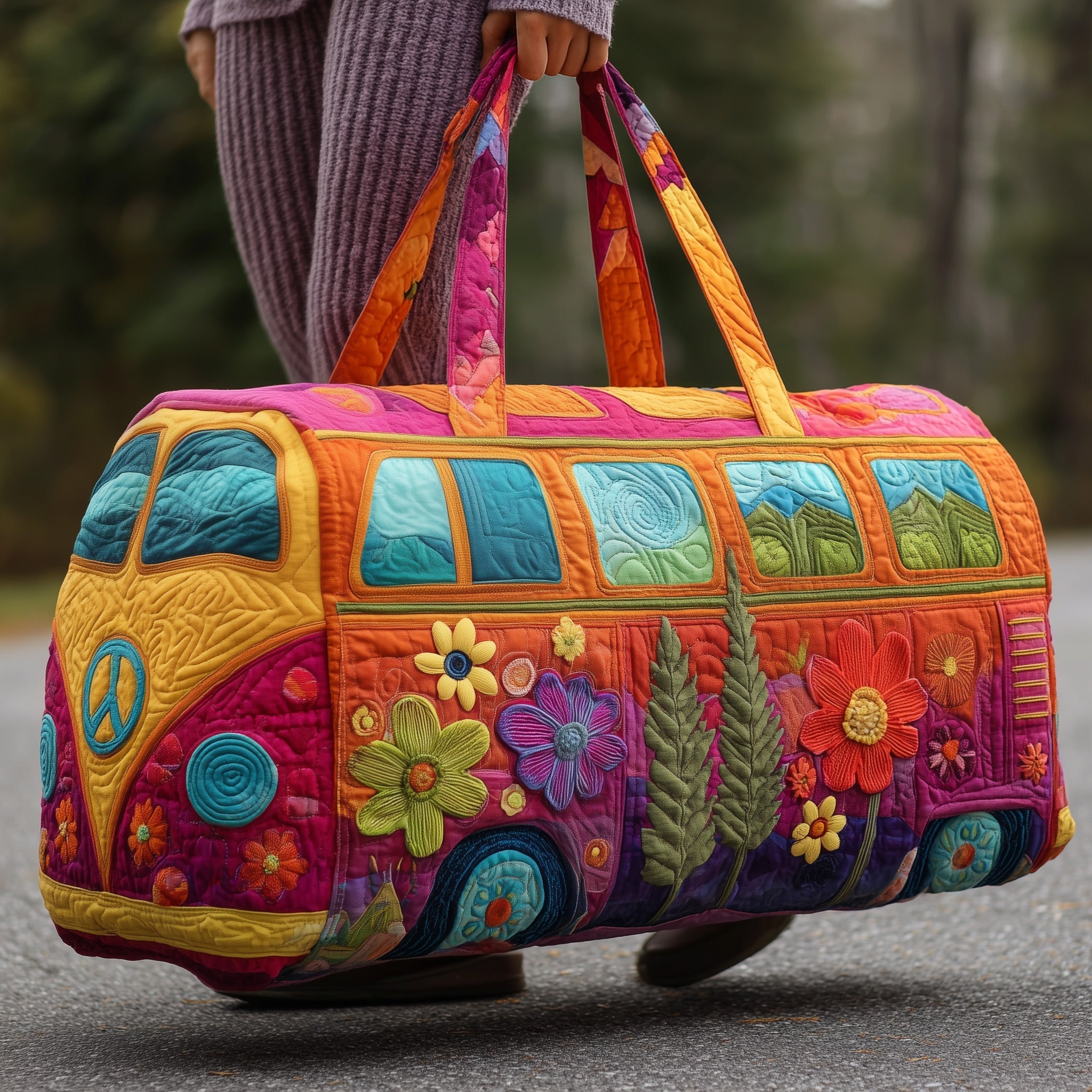 Hippie Van Quilted Duffle Bag Duffle Bag Womens Large Mother Gift Ideas