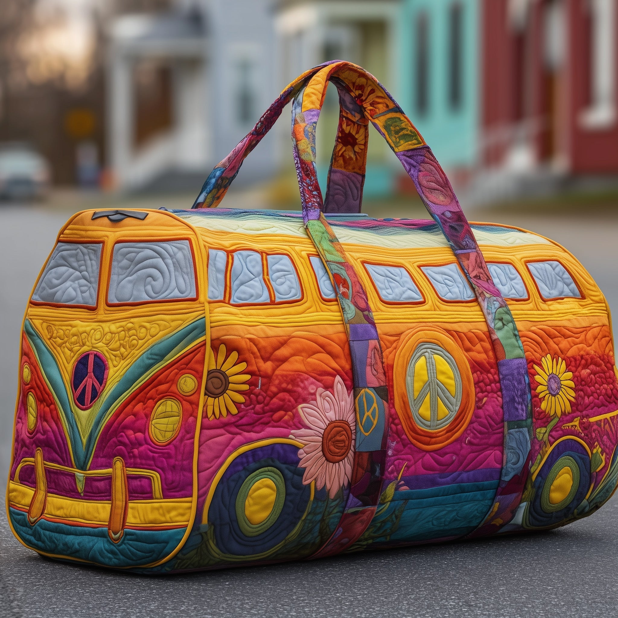 Hippie Van Quilted Duffle Bag Large Duffel Bag Travel Mothers Day Gift For Sister