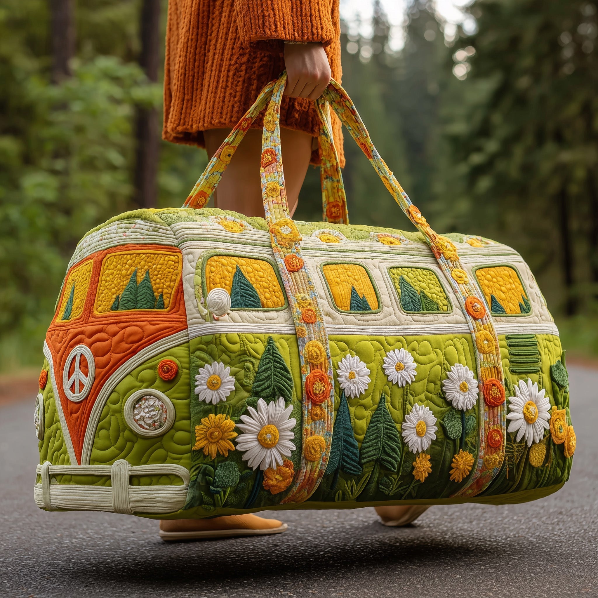Hippie Van Quilted Duffle Bag Large Travel Duffel Bag Womens Presents For Mom Birthday