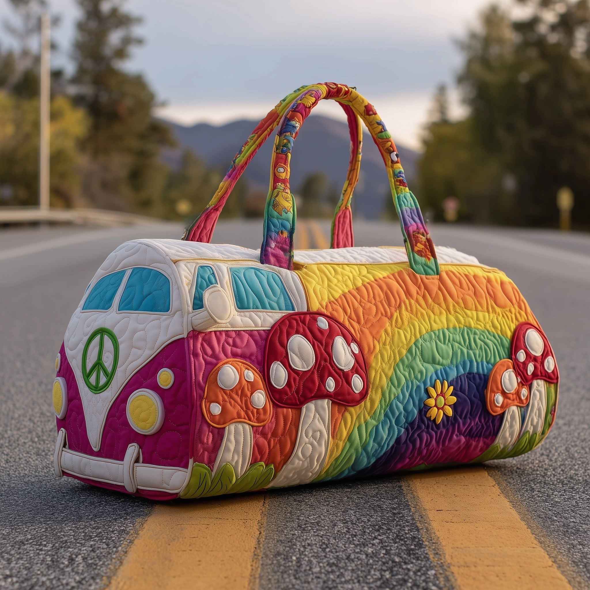 Hippie Van Quilted Duffle Bag Travel Bag Presents For Mom Birthday