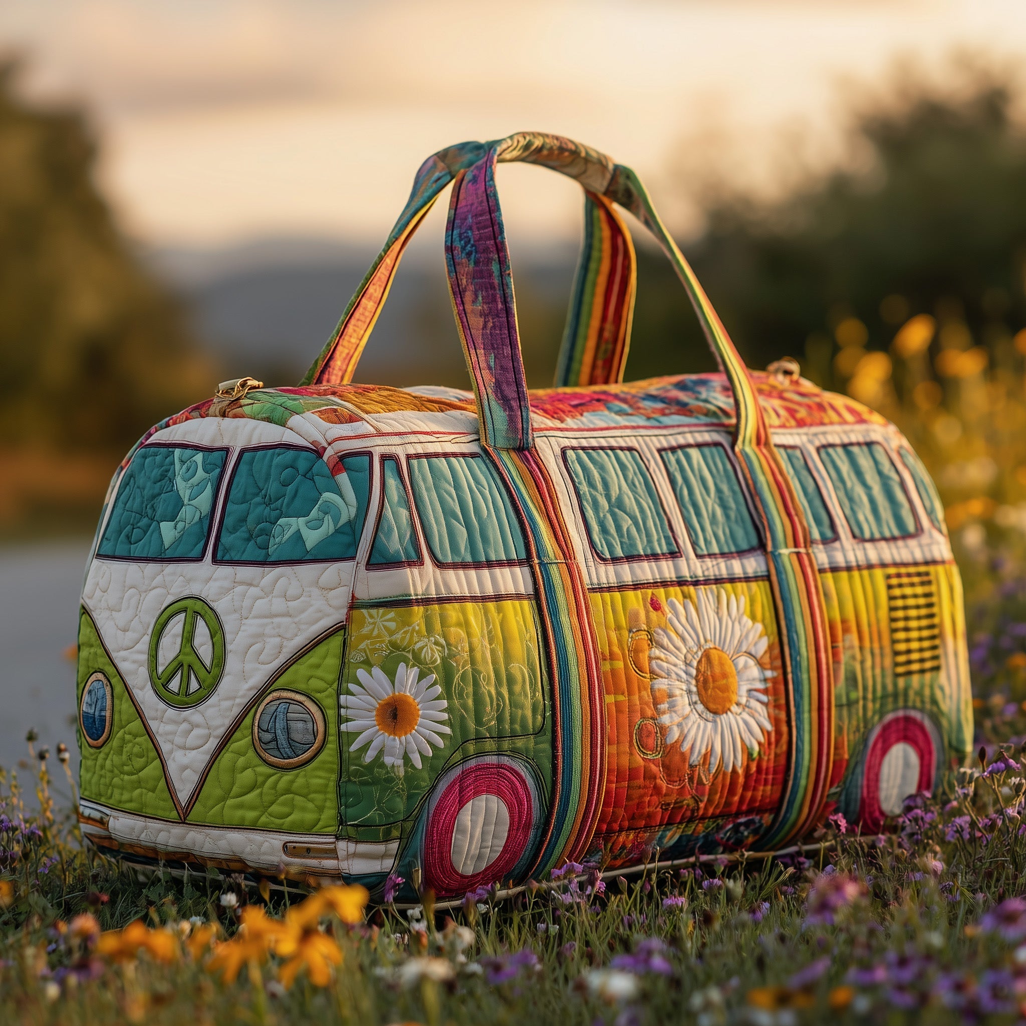 Hippie Van Quilted Duffle Bag Trendy Duffel Bags Good Gifts For Mom