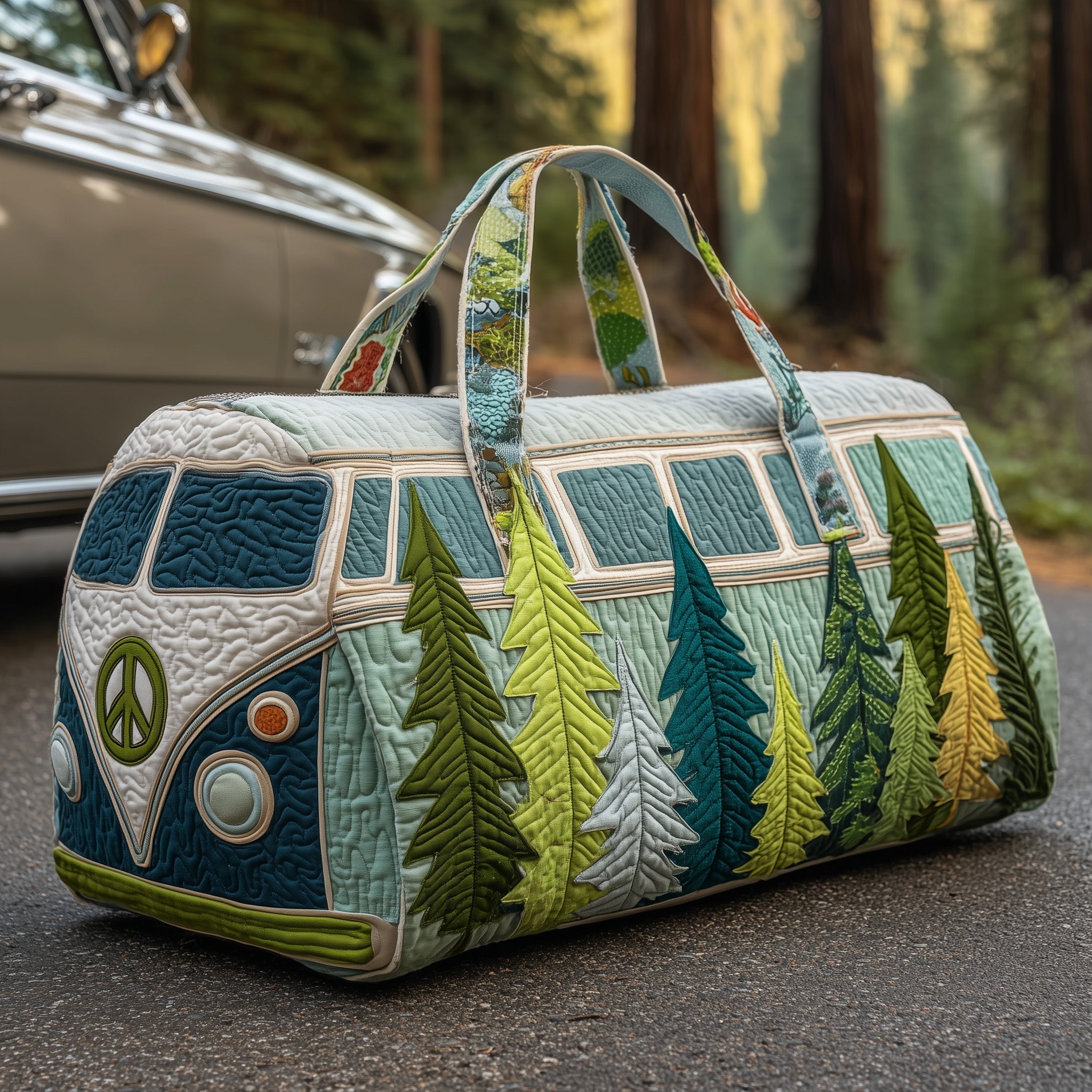 Hippie Van Quilted Duffle Bag Trendy Duffel Bags Happy Mothers Day Gift