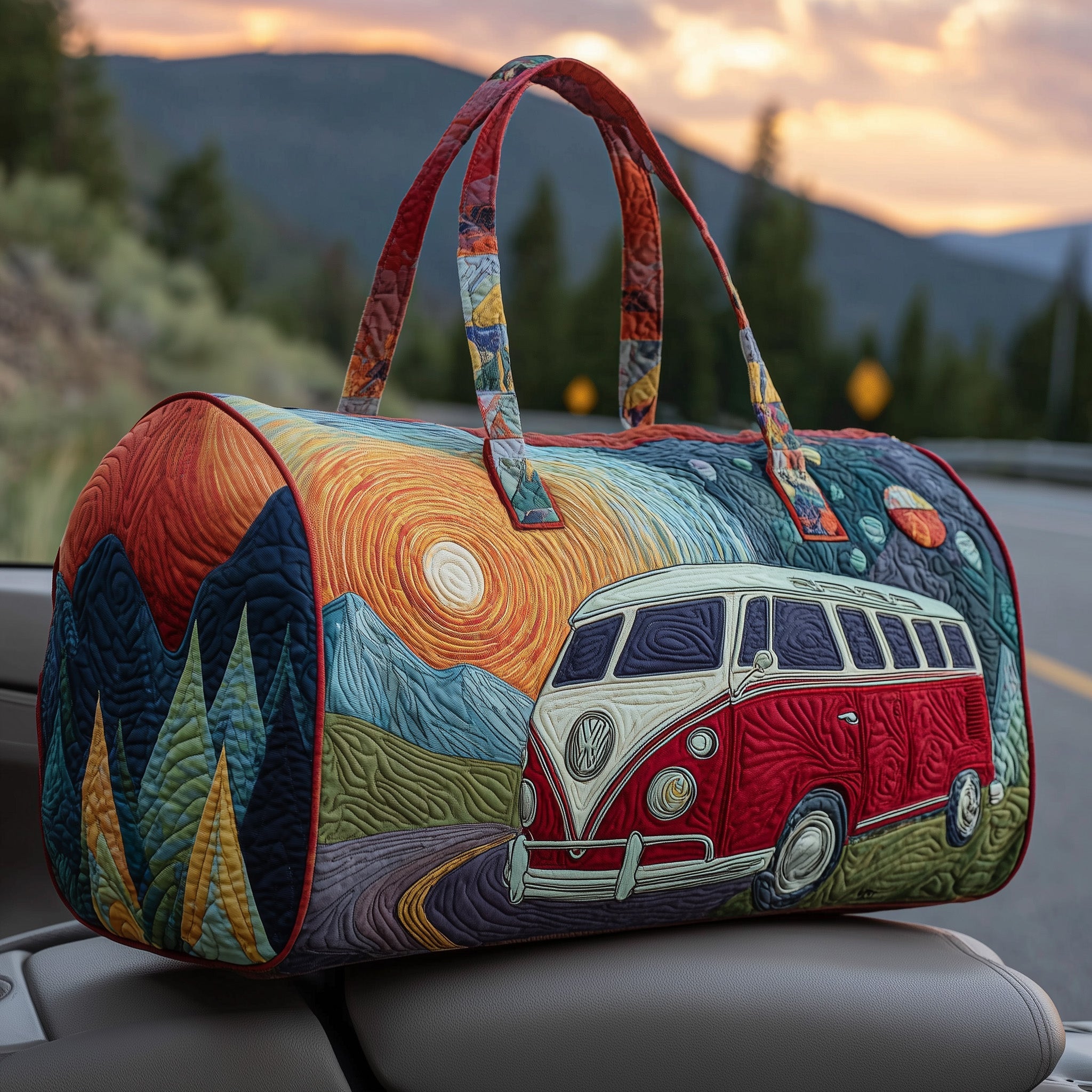 Hippie Van Quilted Duffle Bag Trendy Duffel Bags Unique Gifts For Mom