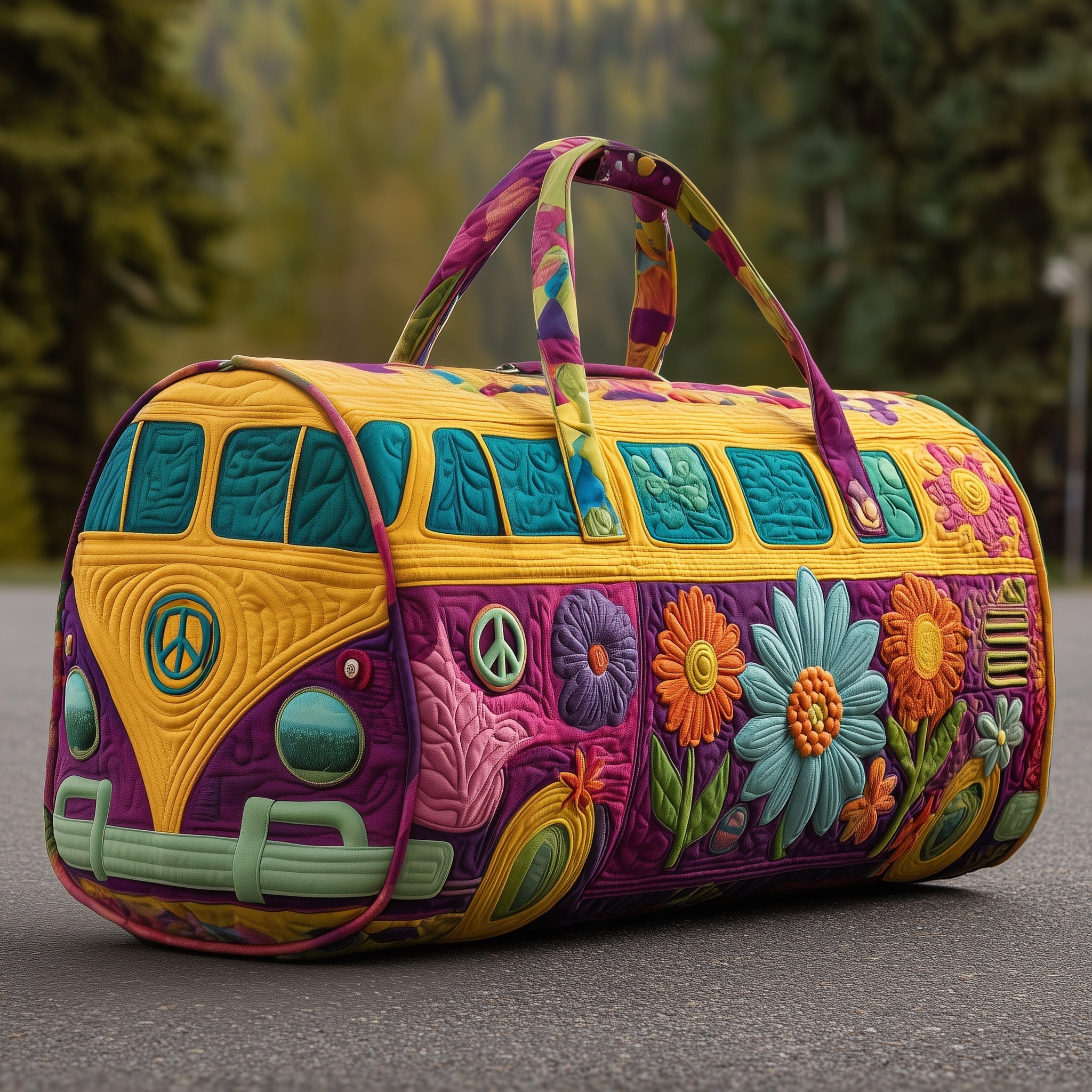 Hippie Van Quilted Duffle Bag Trendy Duffle Bags For Women Gifts For Mum