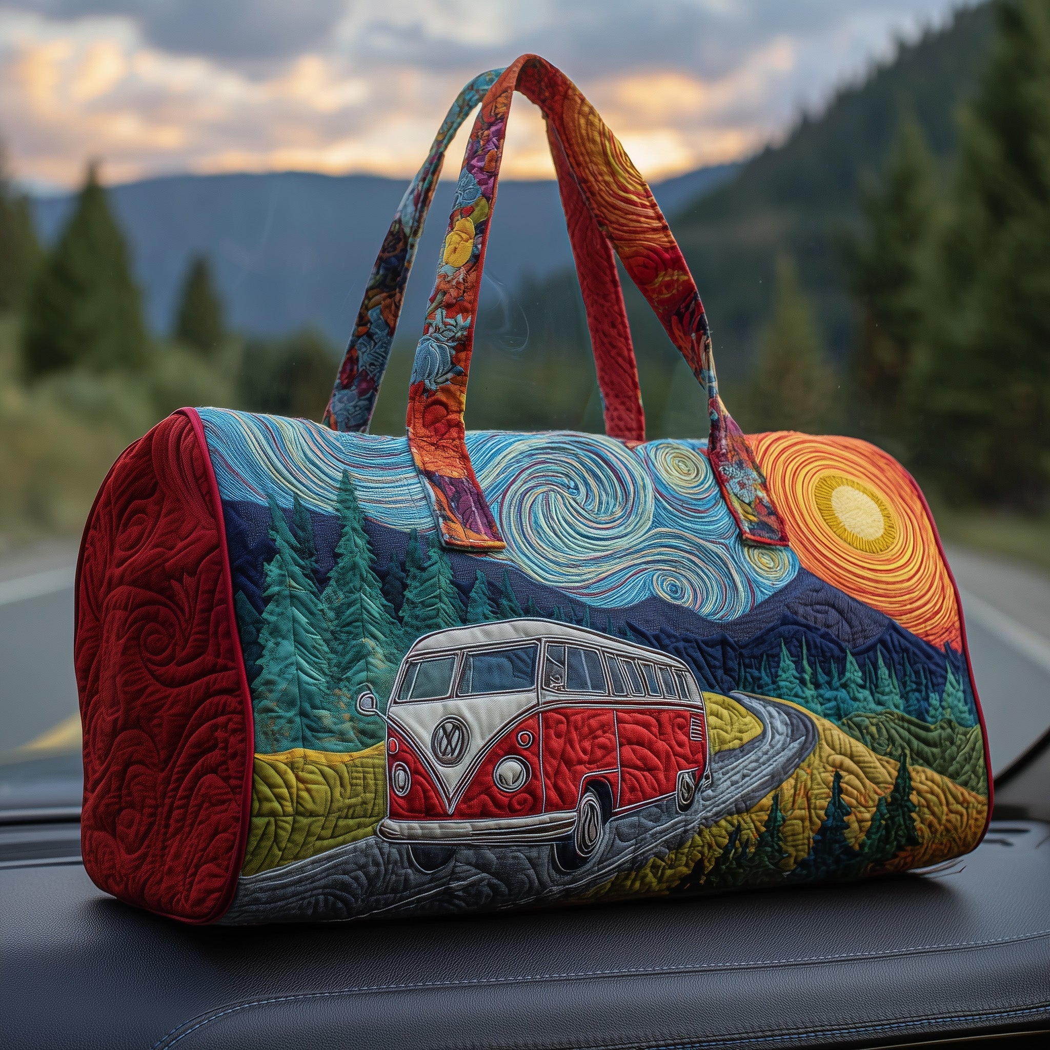 Hippie Van Quilted Duffle Bag Women's Carry On Duffel Bag Creative Mother's Day Gifts