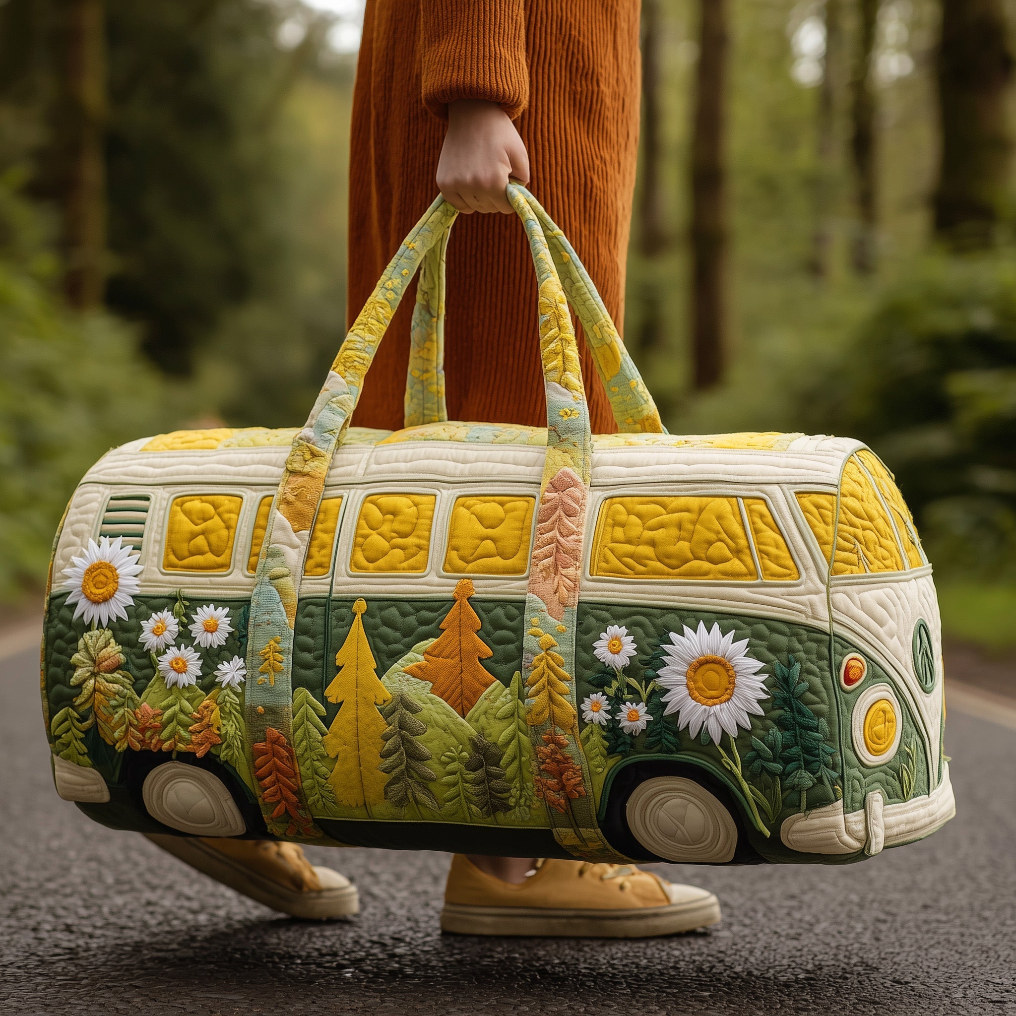 Hippie Van Quilted Duffle Bag Women's Sport Duffel Bag Nice Mother's Day Gifts