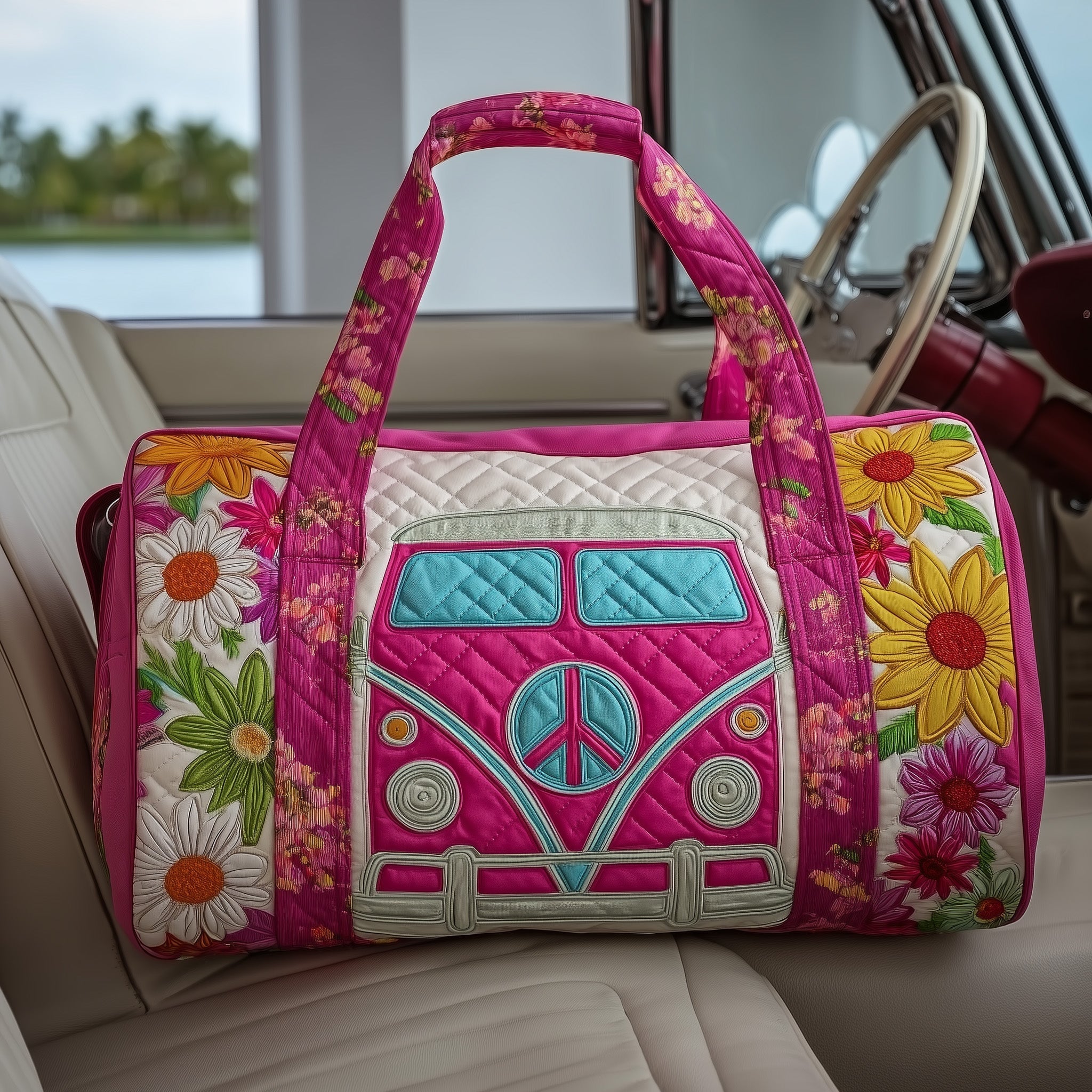 Hippie Van Quilted Duffle Bag Women's Travel Duffel Bags Great Mothers Day Ideas