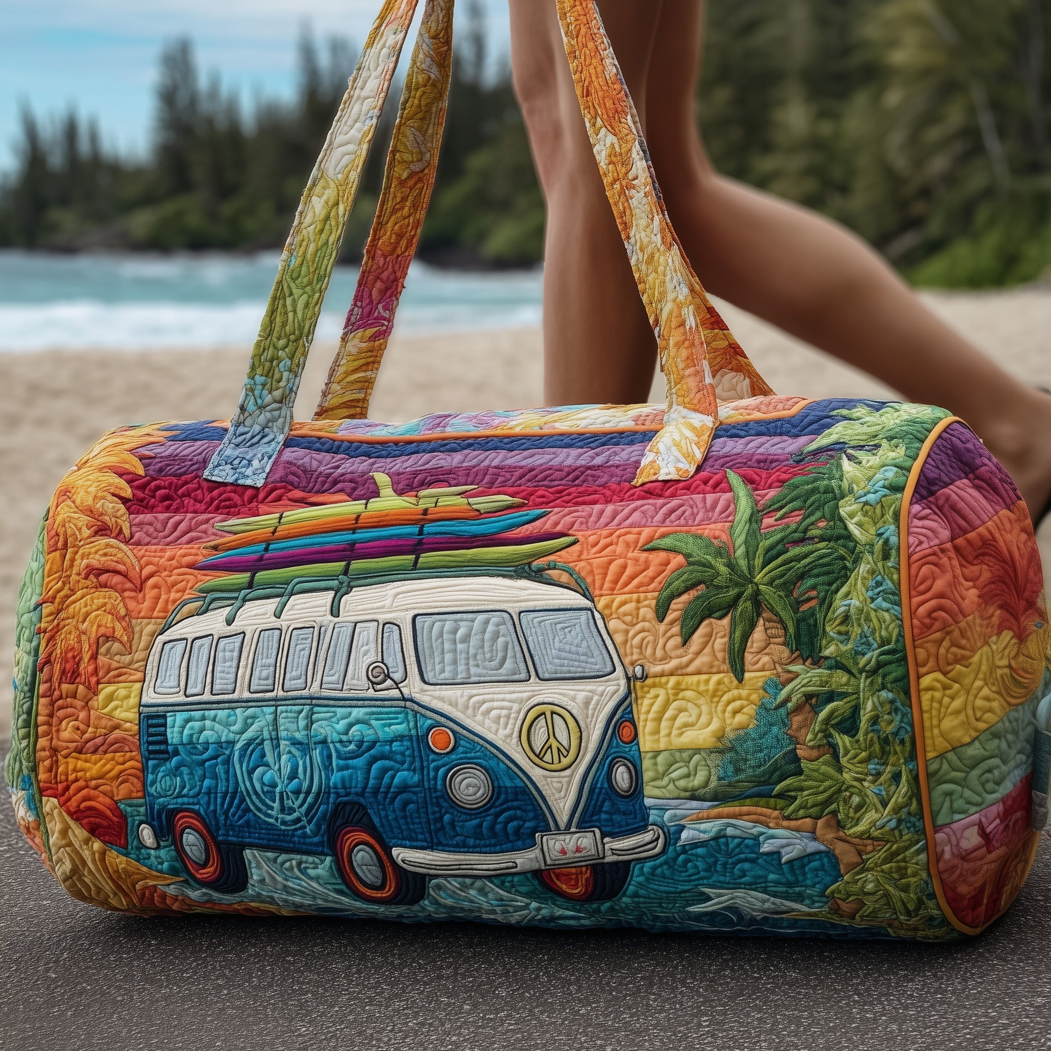 Hippie Van Quilted Duffle Bag Women's Weekender Duffel Bag Best Gifts For Mothers