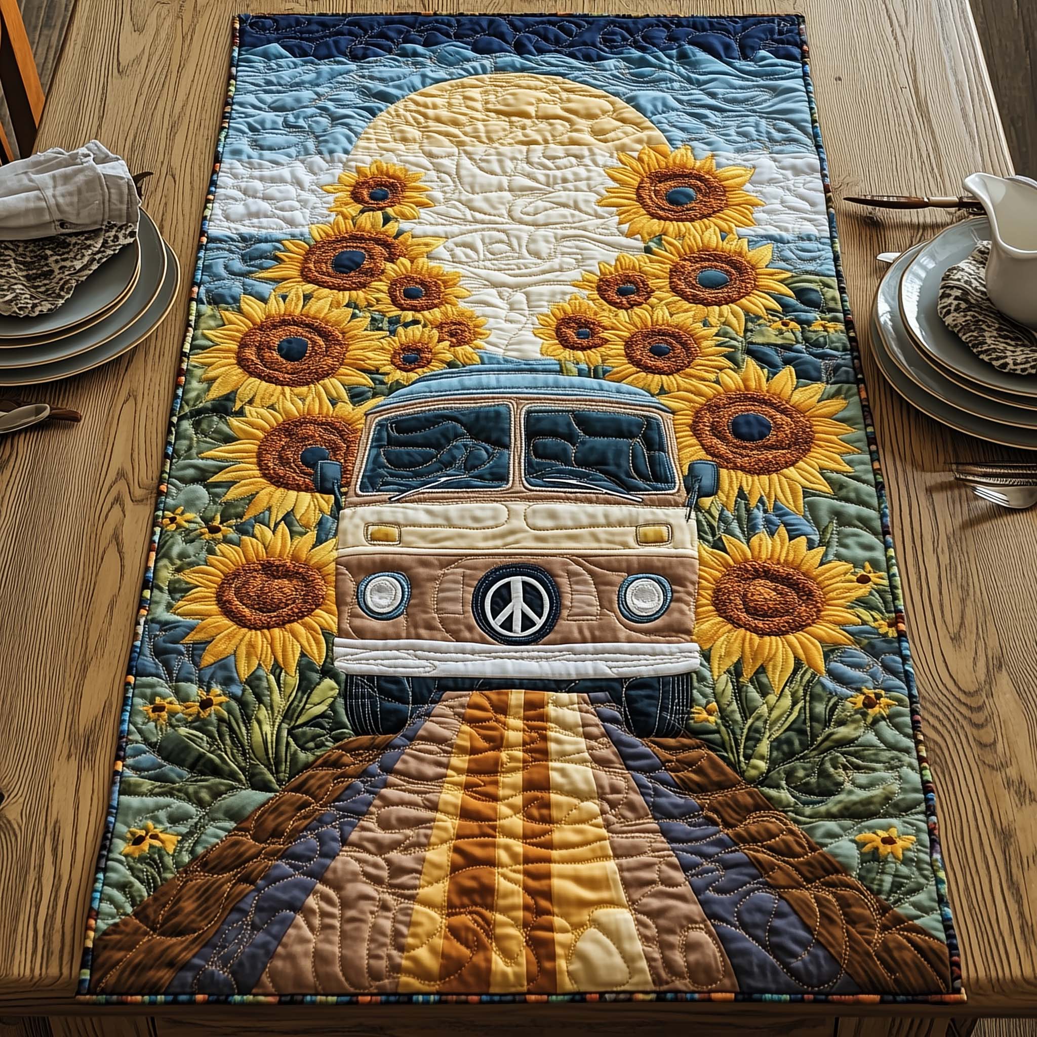 Hippie Van Quilted Table Runner Dining Room Runner Best Gifts For Hippies