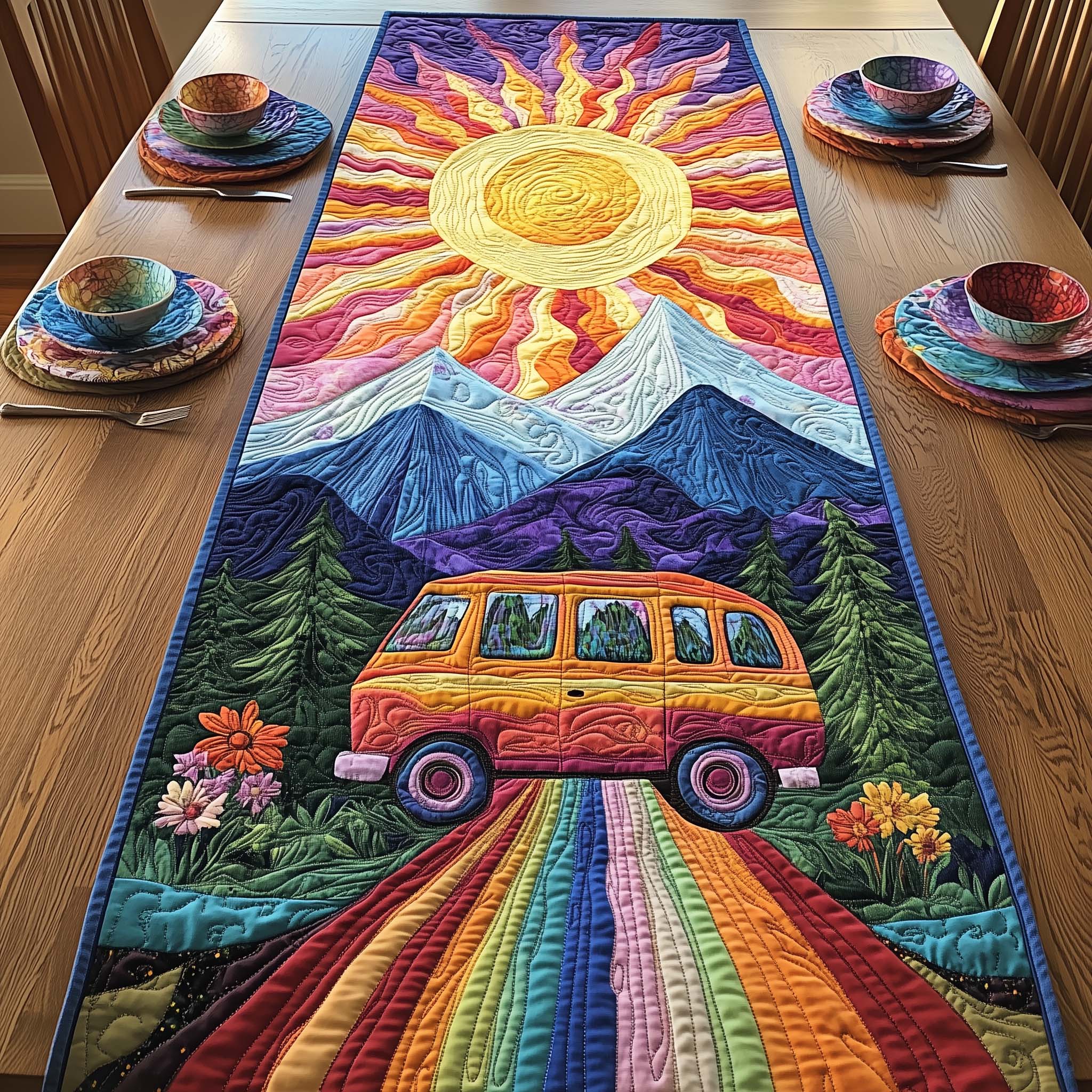 Hippie Van Quilted Table Runner Dining Room Table Runners Gifts For Hippie Friends