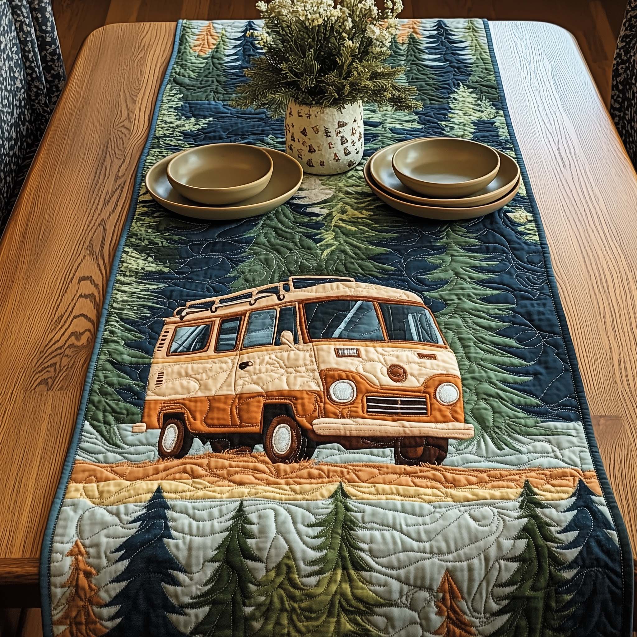 Hippie Van Quilted Table Runner Dinner Table Runner Special Gifts For Dad From Son