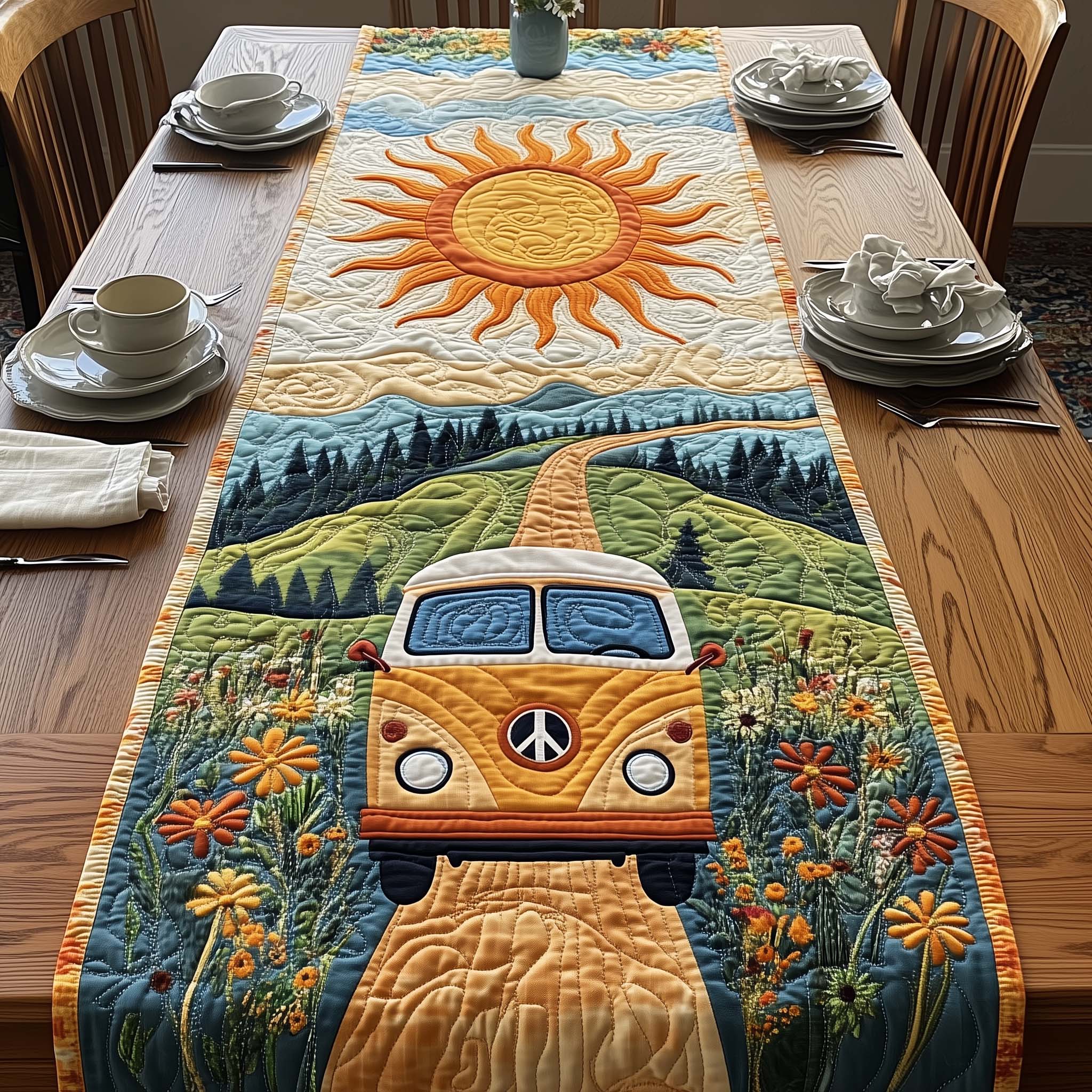 Hippie Van Quilted Table Runner Floral Table Runner Gifts To Give Your Mom