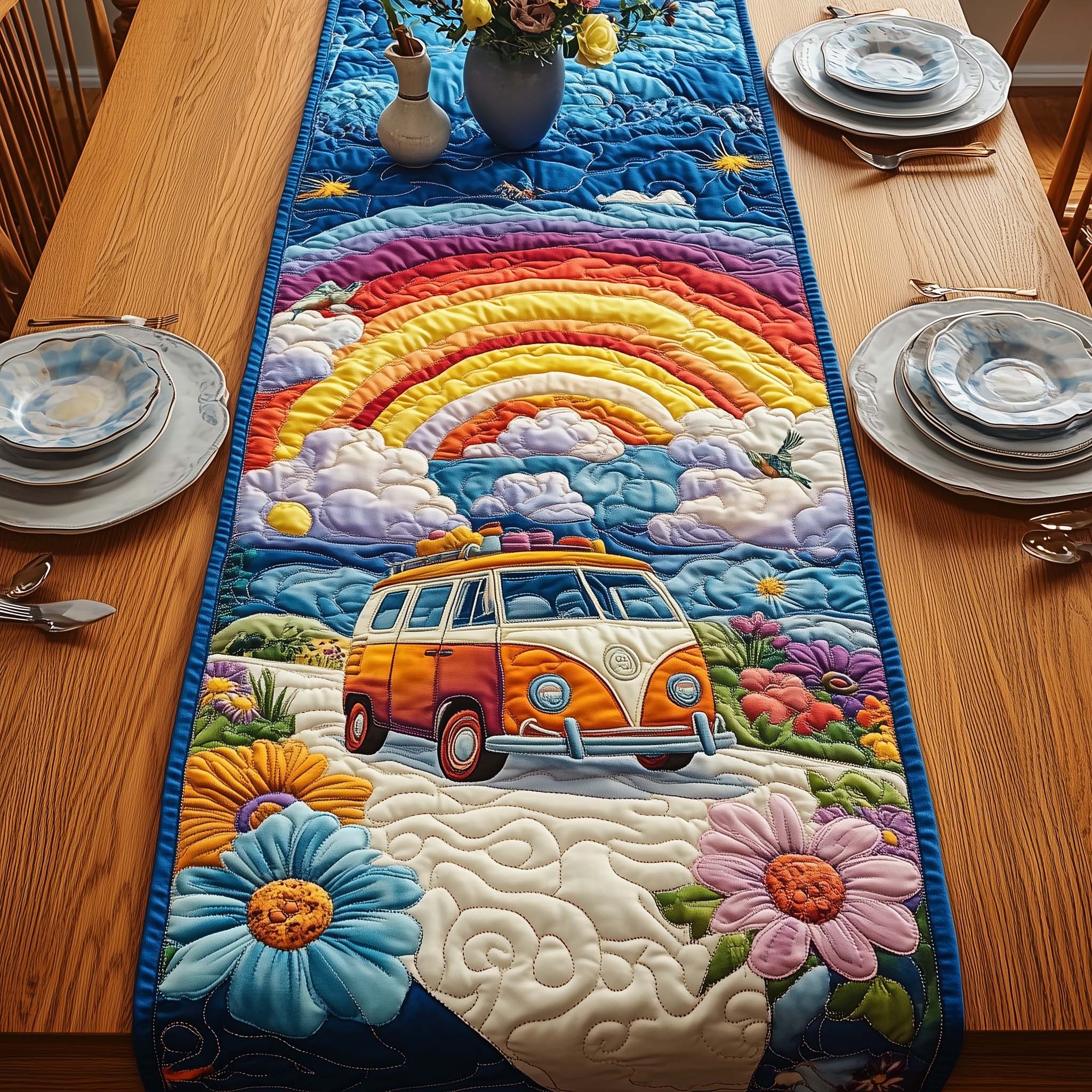 Hippie Van Quilted Table Runner Kitchen Decor Hippie Presents