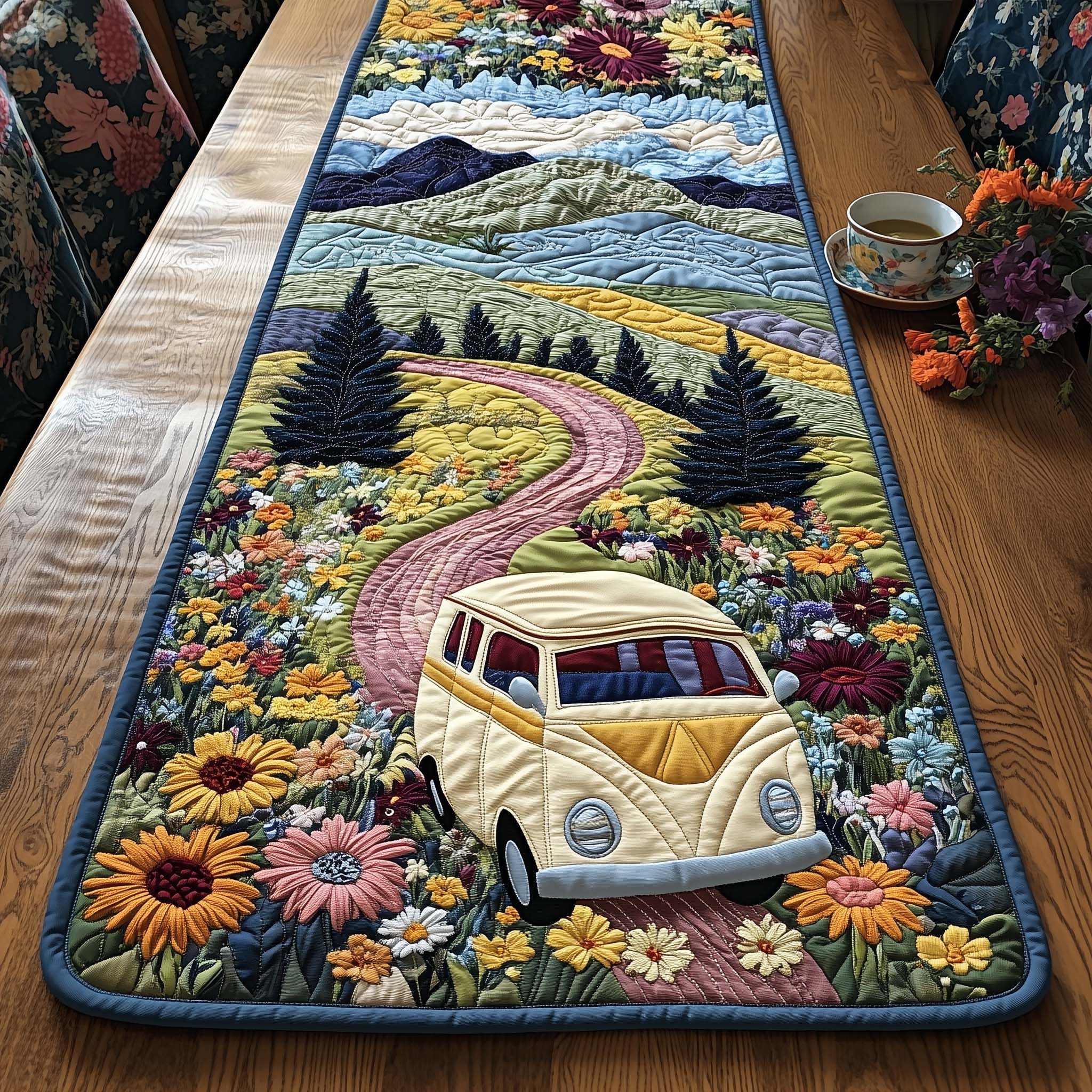 Hippie Van Quilted Table Runner Kitchen Table Runners Unique Peace Sign Gifts