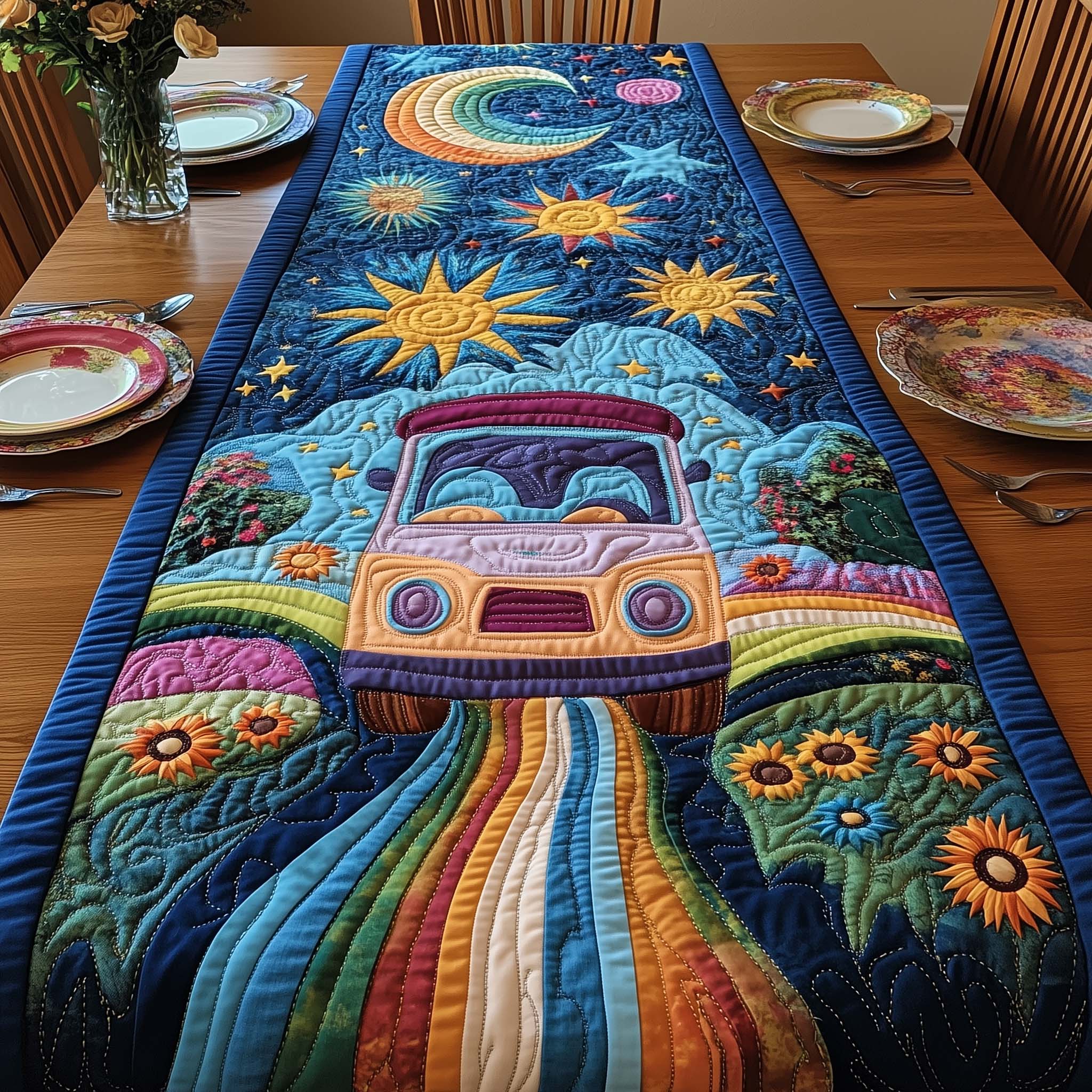 Hippie Van Quilted Table Runner Table Runner For Dining Table Unique Gifts For Hippies
