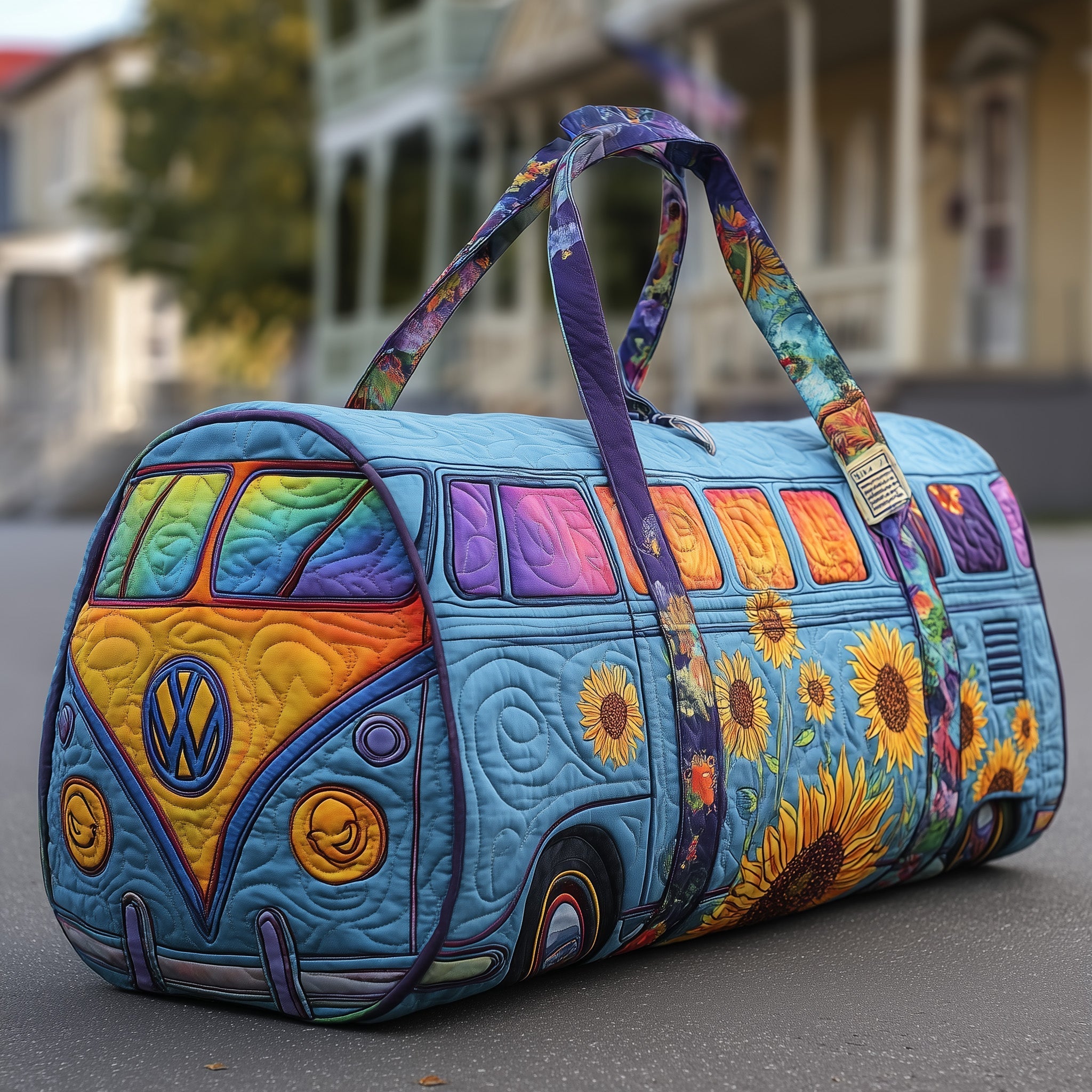 Hippie Van Sunflower Quilted Duffle Bag Good Travel Duffel Bags Mother's Day Ideas For Wife