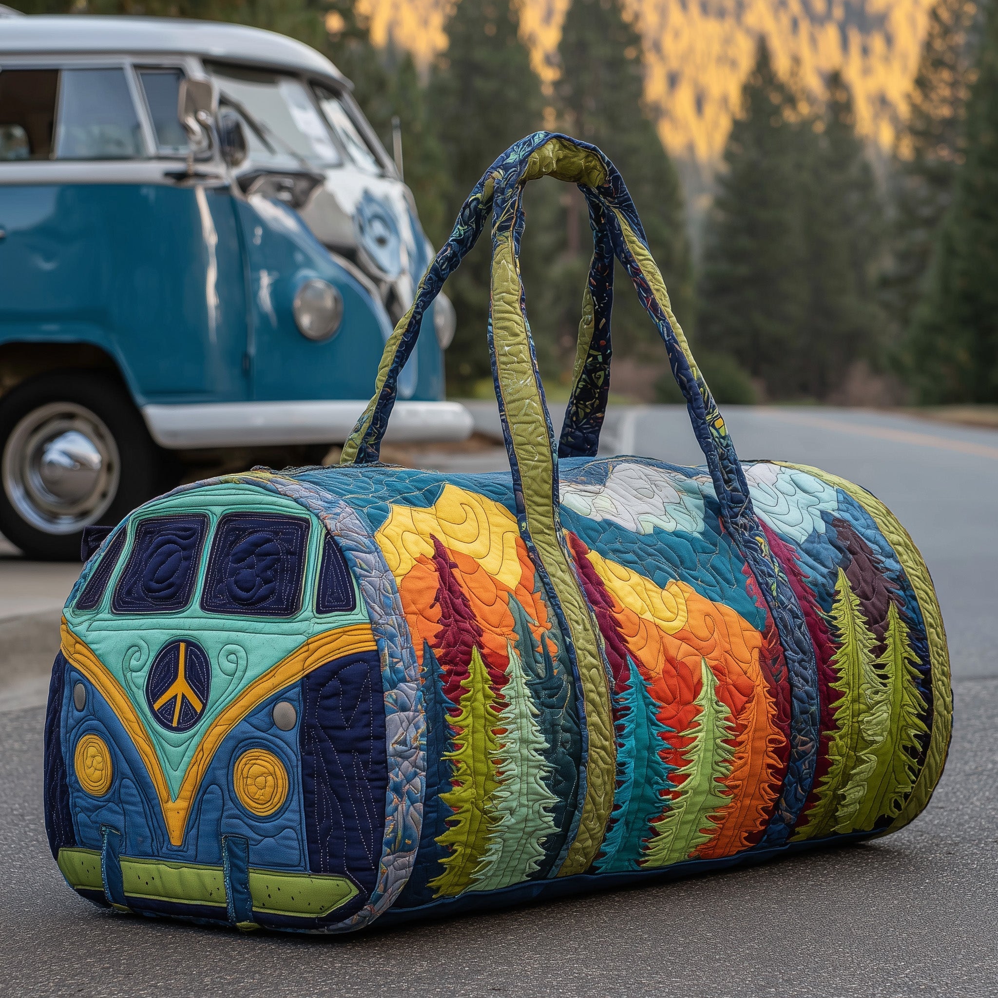 Hippie Vibe Quilted Duffle Bag Duffel Weekender Bag Nice Gifts For Mom