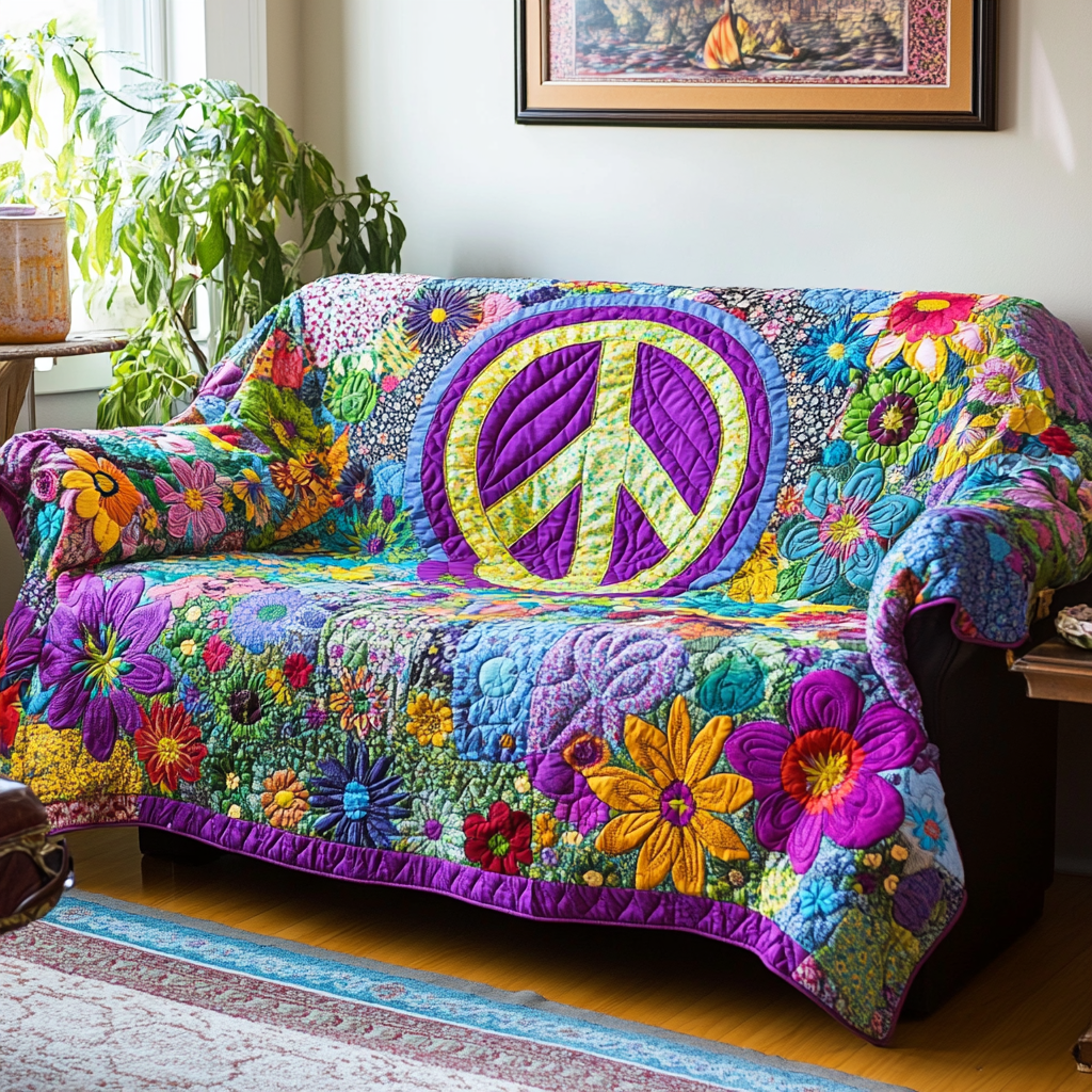 Hippie Vibes Quilted Sofa Cover Indoor Decoration Hippie Gifts For Her