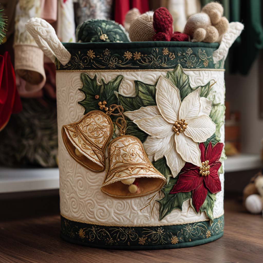 Holiday Bells Quilted Laundry Basket Home Decor Styles Christmas Gifts For Dad From Daughter
