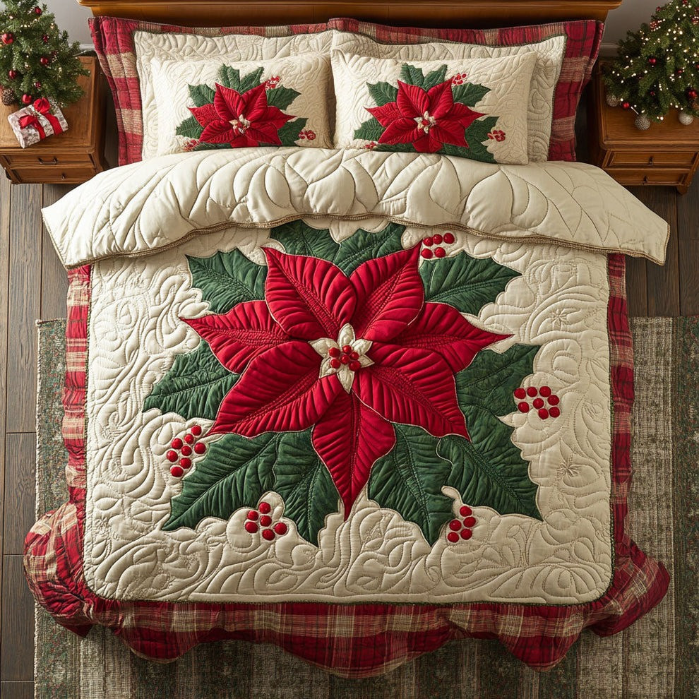 Holiday Blossom Quilted Bedding Set Family Duvet Cover Best Unique Present For Christmas