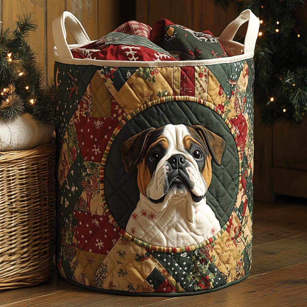 Holiday Bulldog Quilted Laundry Basket Best Dirty Clothes Hamper Great Gifts For Pet Lovers