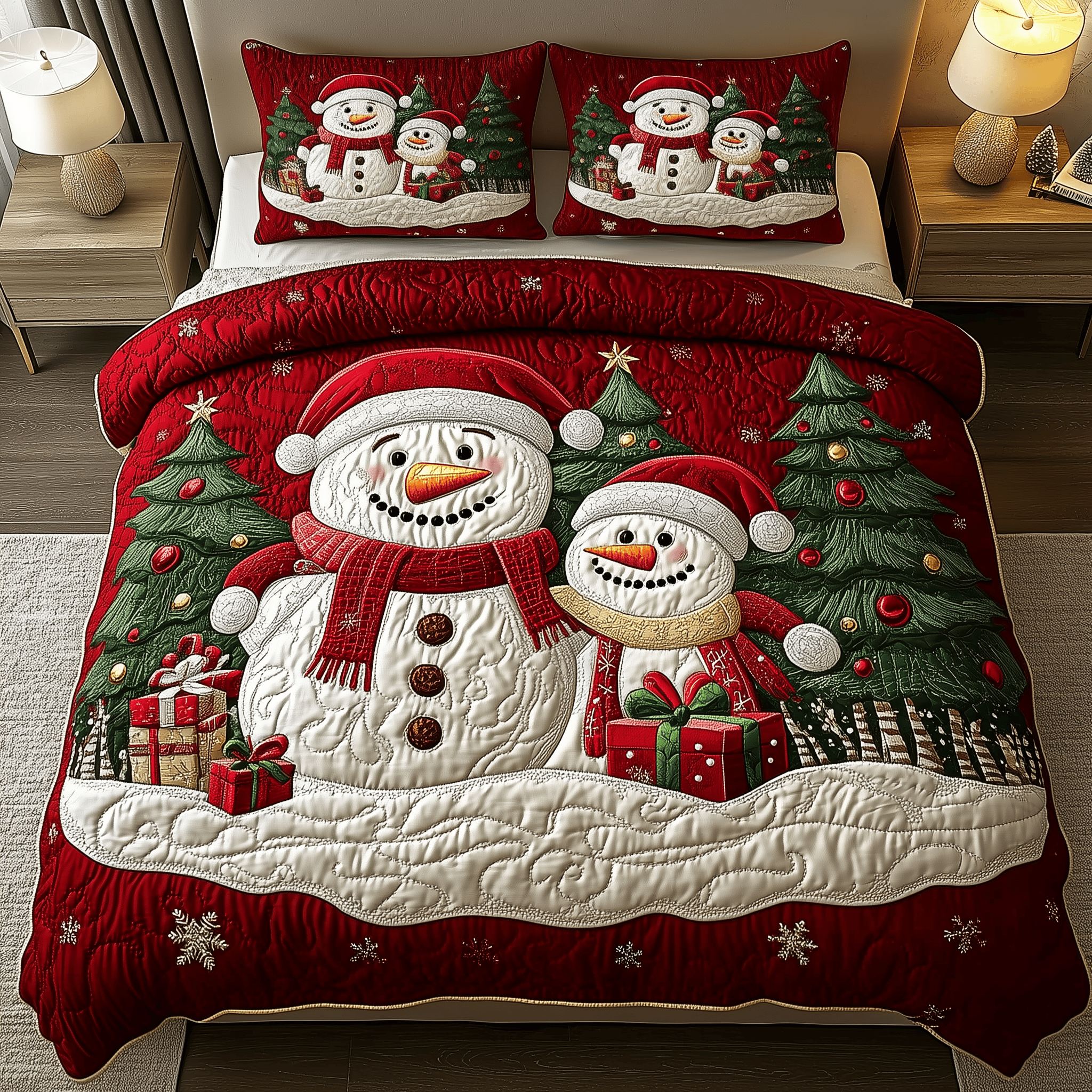 Holiday Cheerful Snowman Quilted Bedding Set Christmas Room Decor Ideas Christmas Gift Ideas For Dad