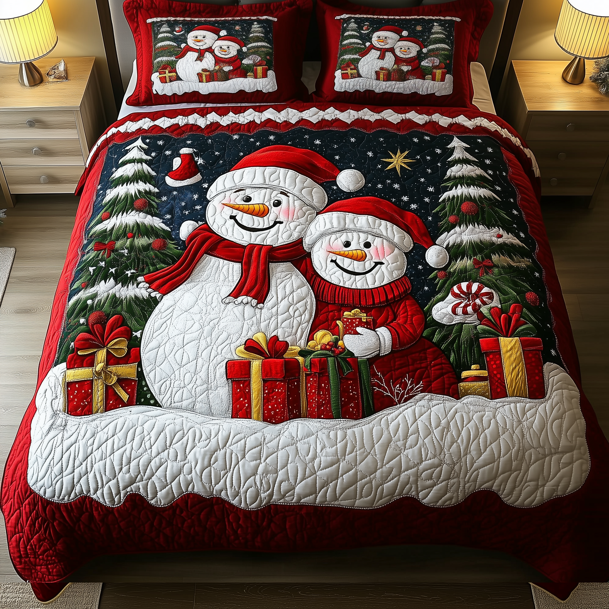 Holiday Cheerful Snowman Quilted Bedding Set Xmas Duvet Christmas Gifts For Boyfriend