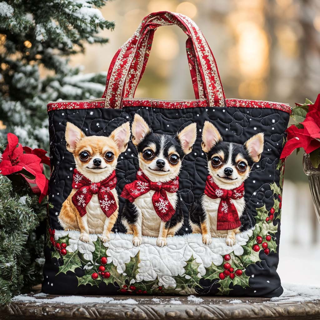 Holiday Chihuahua Quilted Tote Bag Best Everyday Tote Bag Christmas Presents For Mom