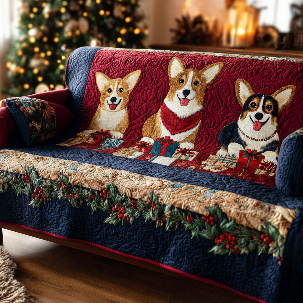 Holiday Corgi Gifts Quilted Sofa Cover Seat Covers For Couches Gifts With Corgis On Them