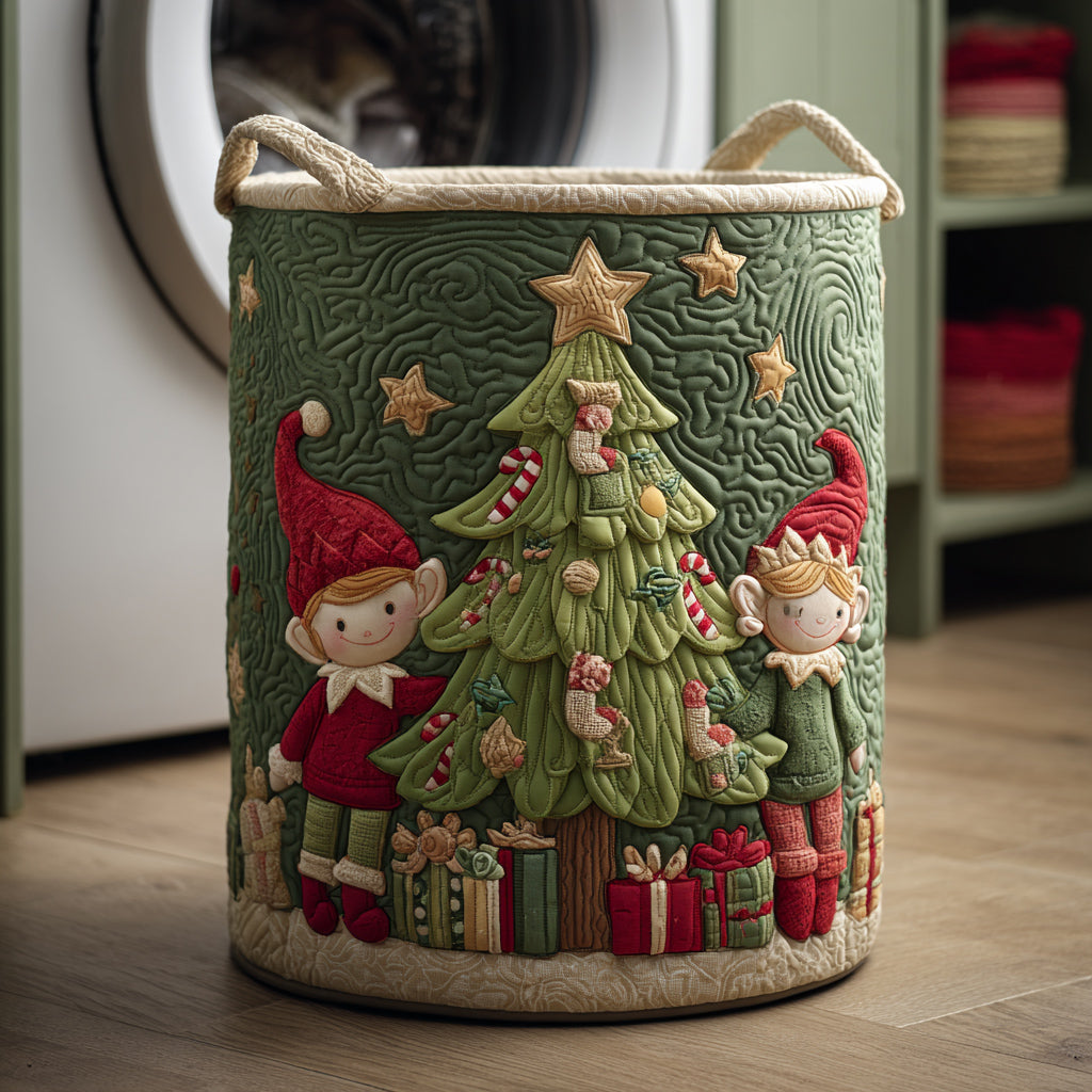 Holiday Elf Cheer Quilted Laundry Basket House Decor Best Xmas Gifts For Grandma