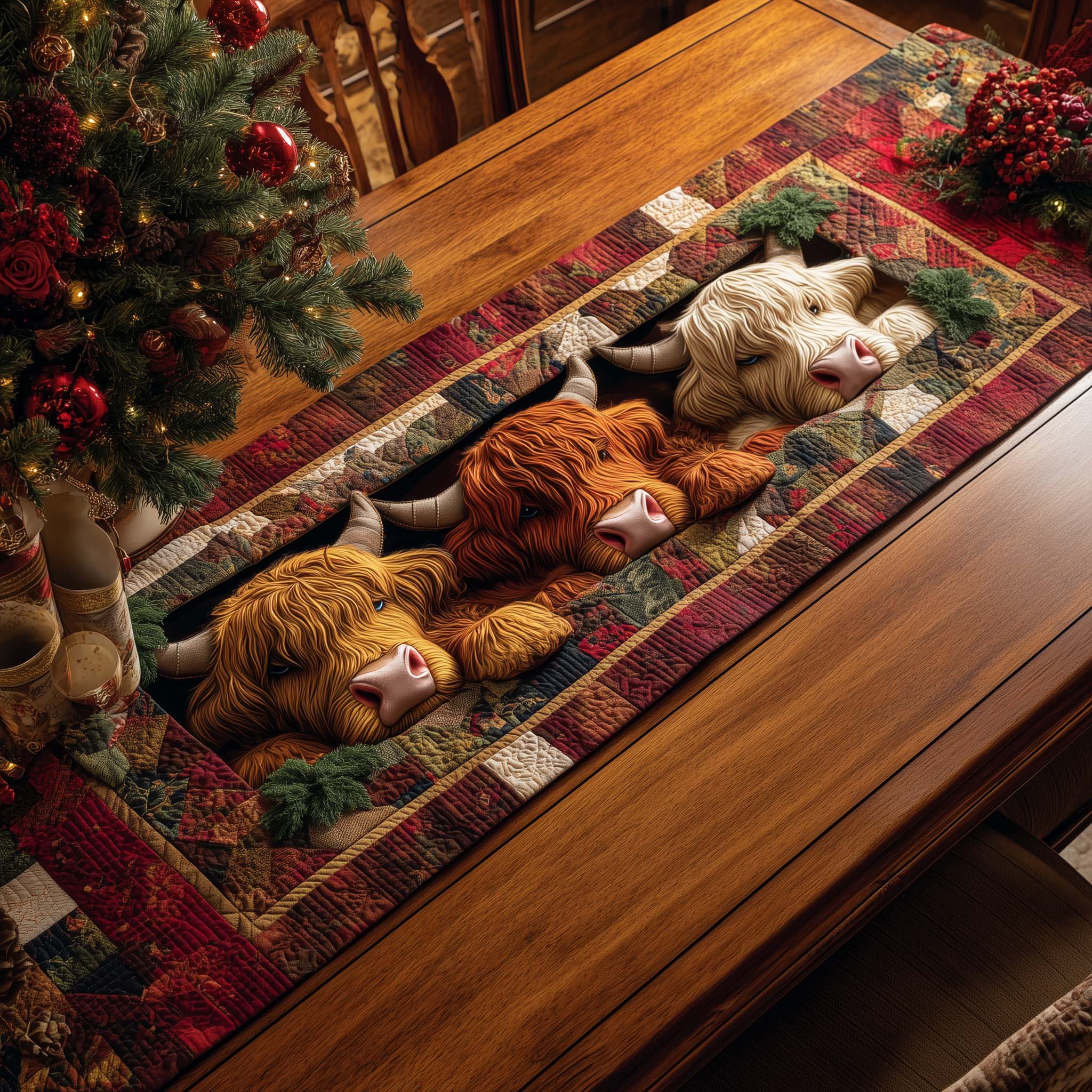 Holiday Farmstead Quilted Table Runner Christmas Dinner Decoration Ideas Gifts For The Family Christmas