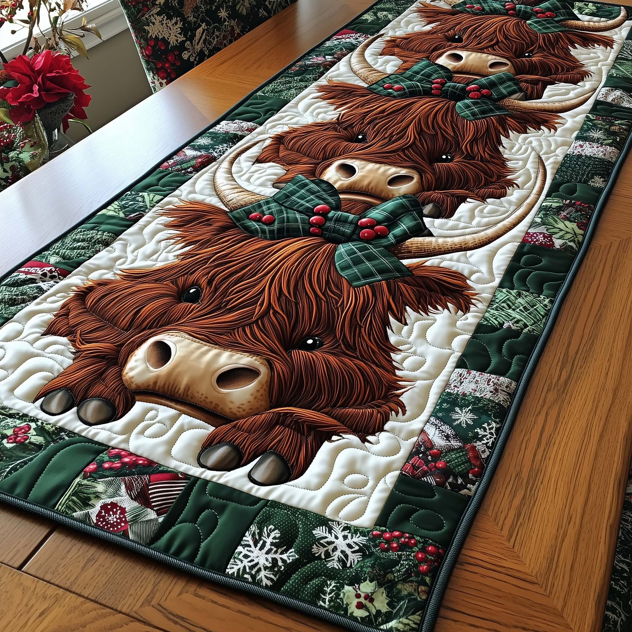 Holiday Farmstead Quilted Table Runner Christmas Dinner Decorations Family Xmas Presents