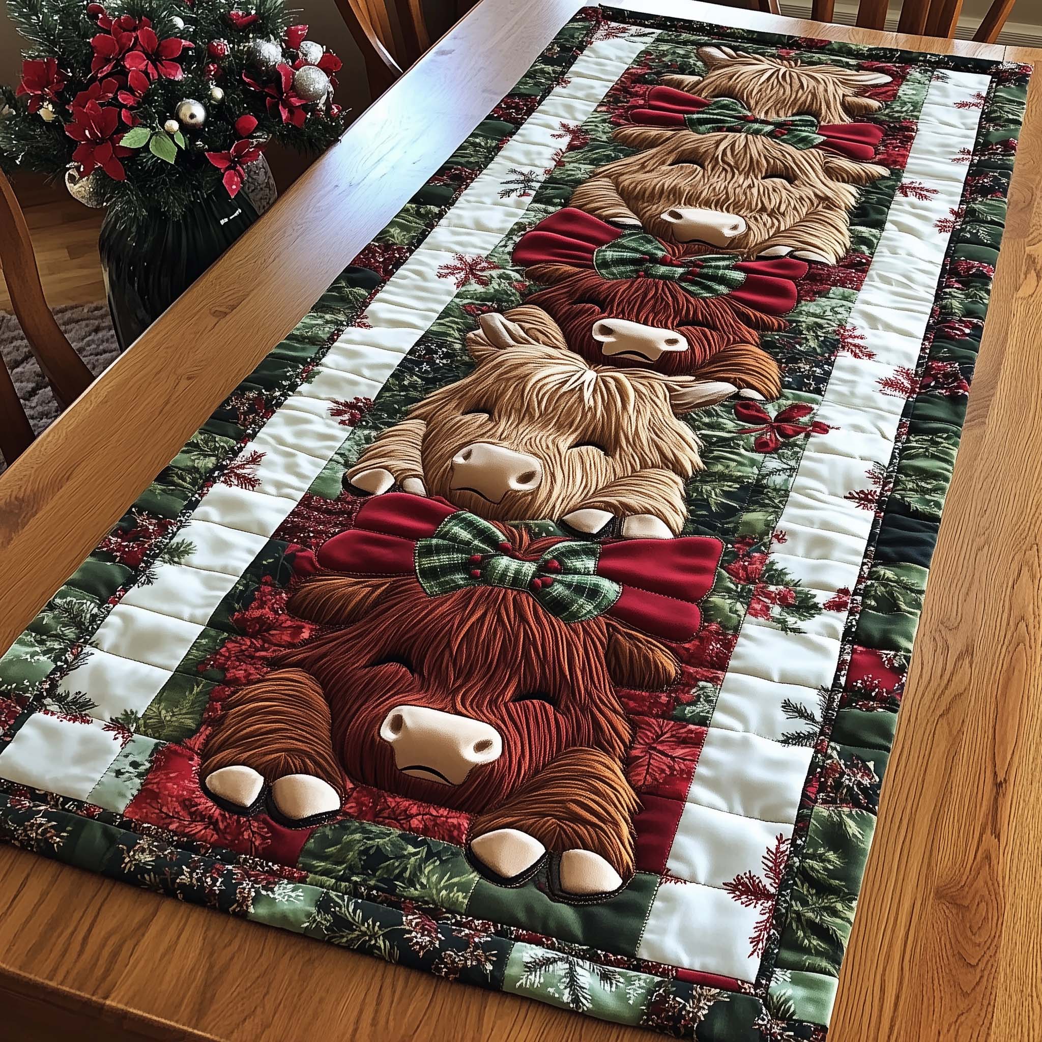 Holiday Farmstead Quilted Table Runner Winter Themed Table Runners Christmas Presents For Mum