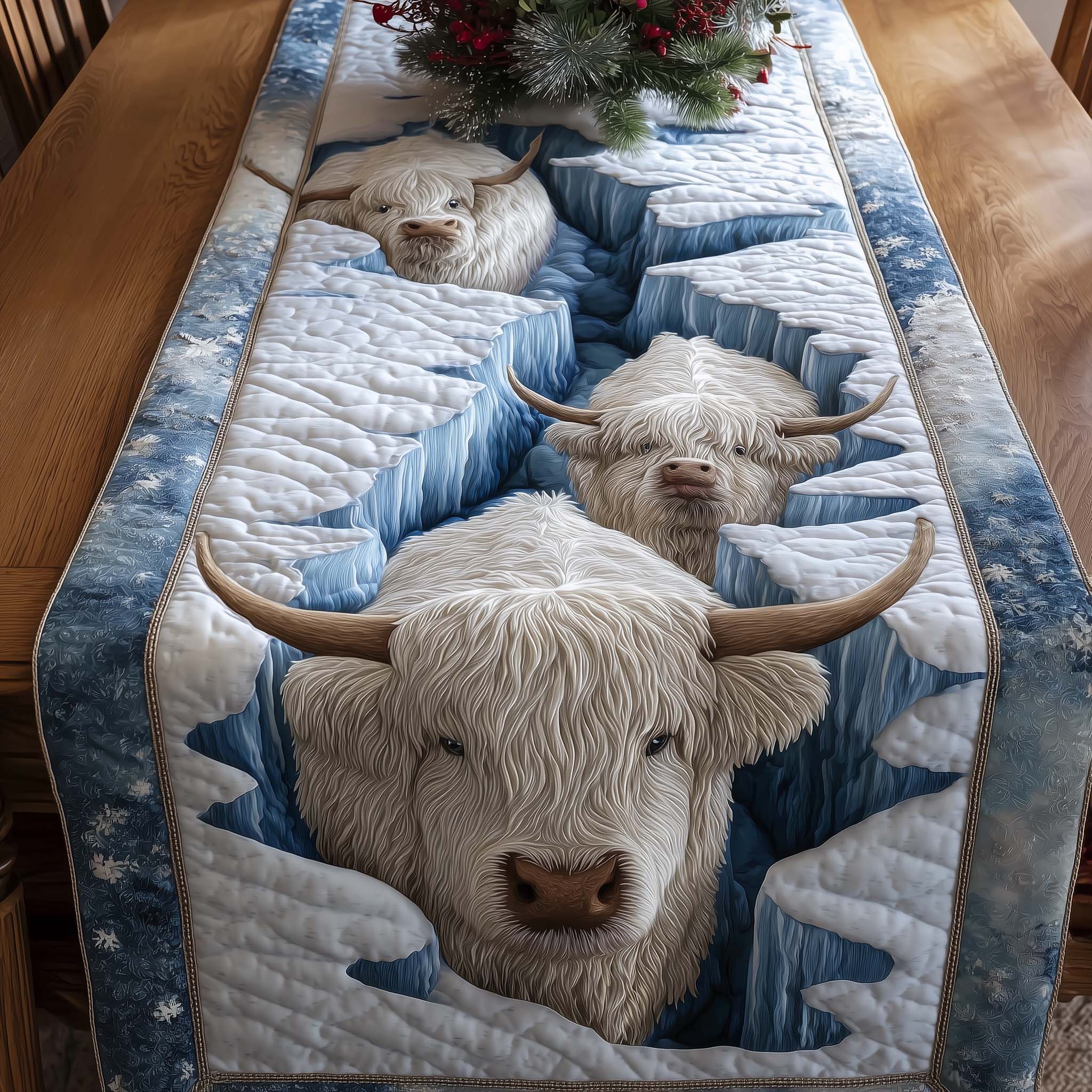Holiday Farmstead Quilted Table Runner Winter Themed Table Runners Xmas Gift Ideas