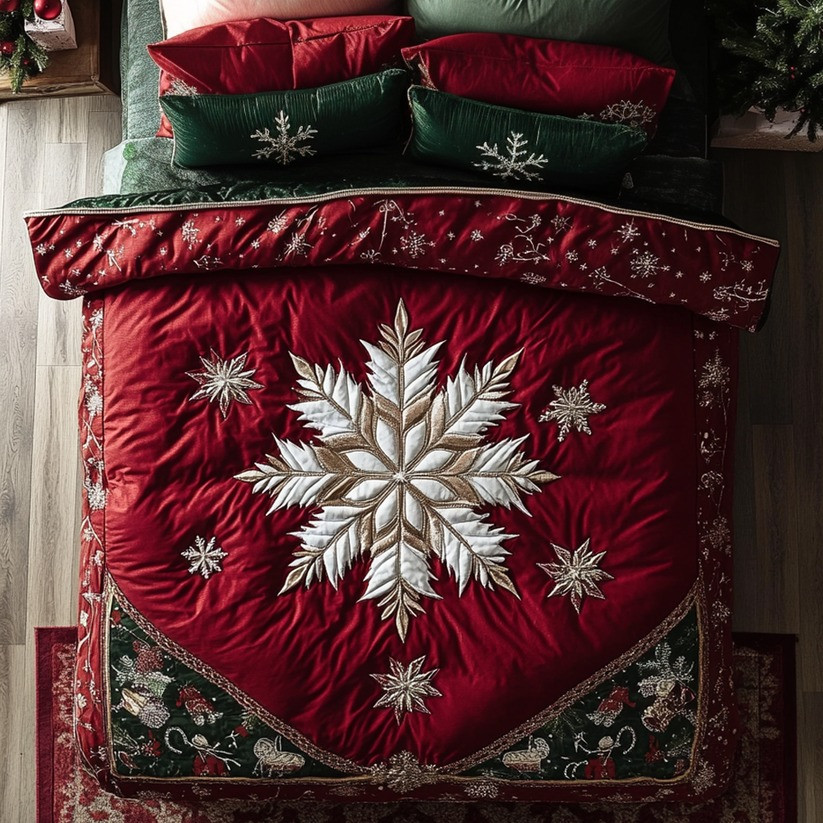 Holiday Flake Quilted Bedding Set Christmas Duvet Cover Set Bedding Decorations