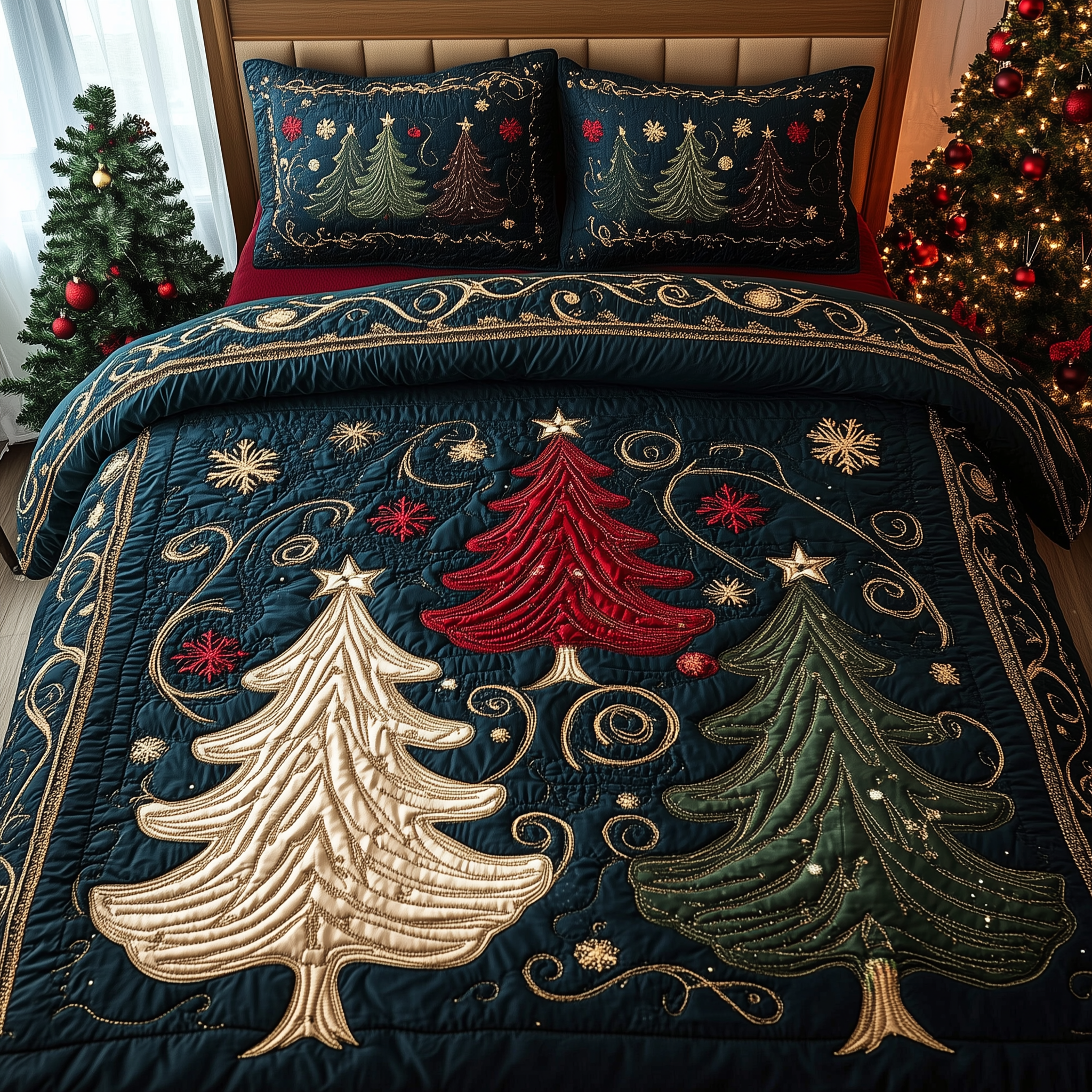 Holiday Forest Quilted Bedding Set Bedroom Decor Christmas Best Family Xmas Gifts