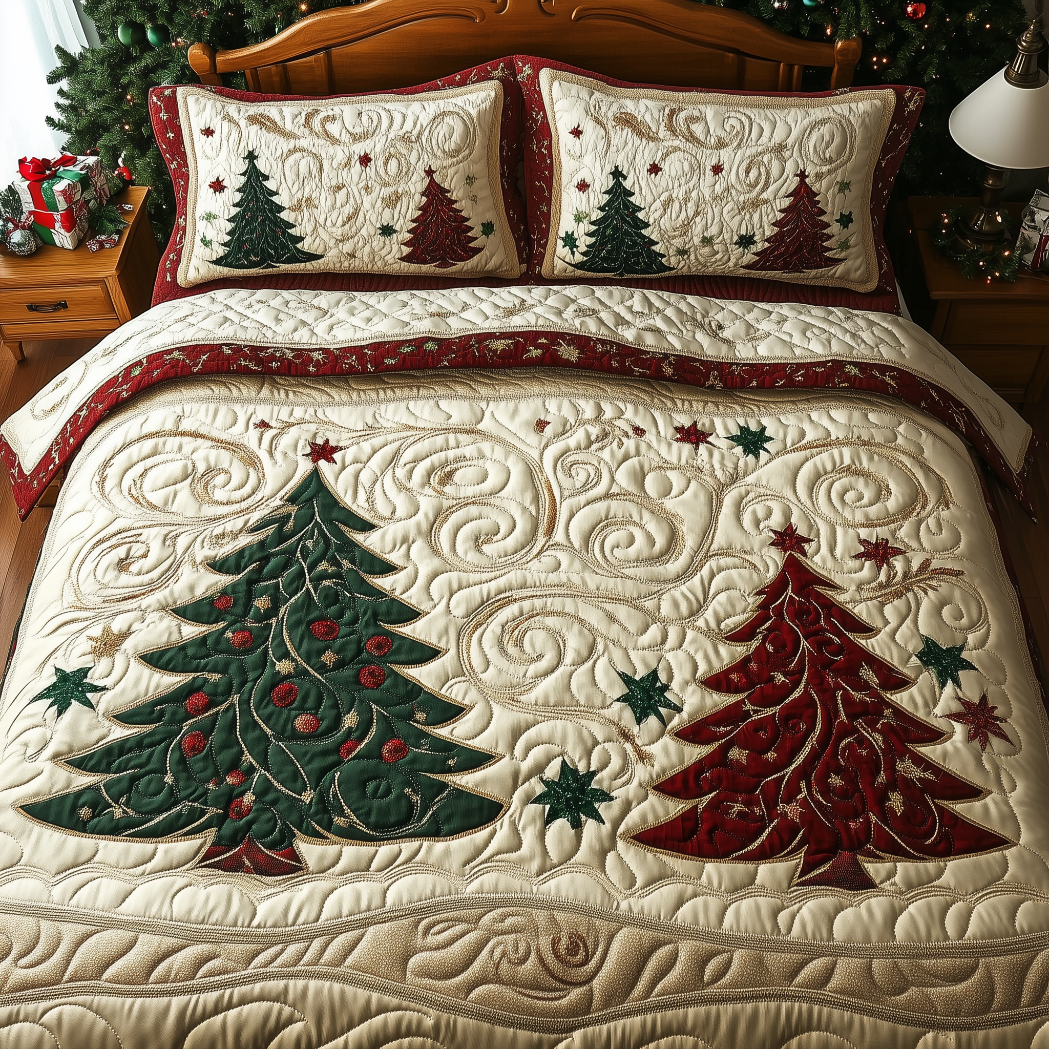Holiday Forest Quilted Bedding Set Christmas Bedroom Cool Family Gifts For Christmas