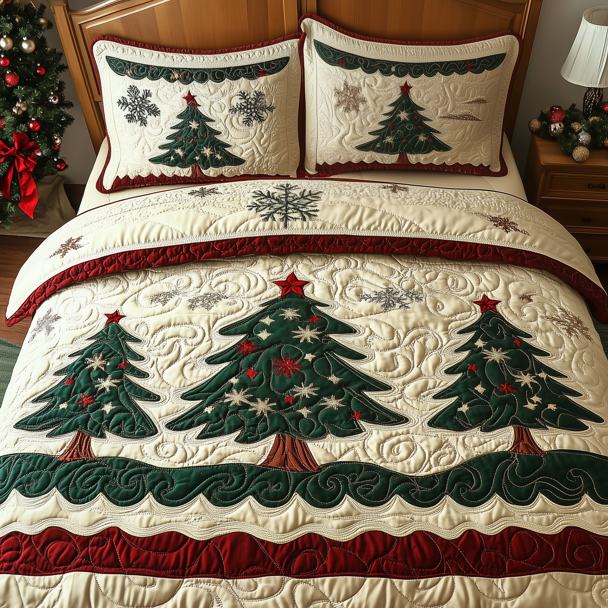 Holiday Forest Quilted Bedding Set Xmas Bedroom Decor Best Christmas Gifts For Relatives