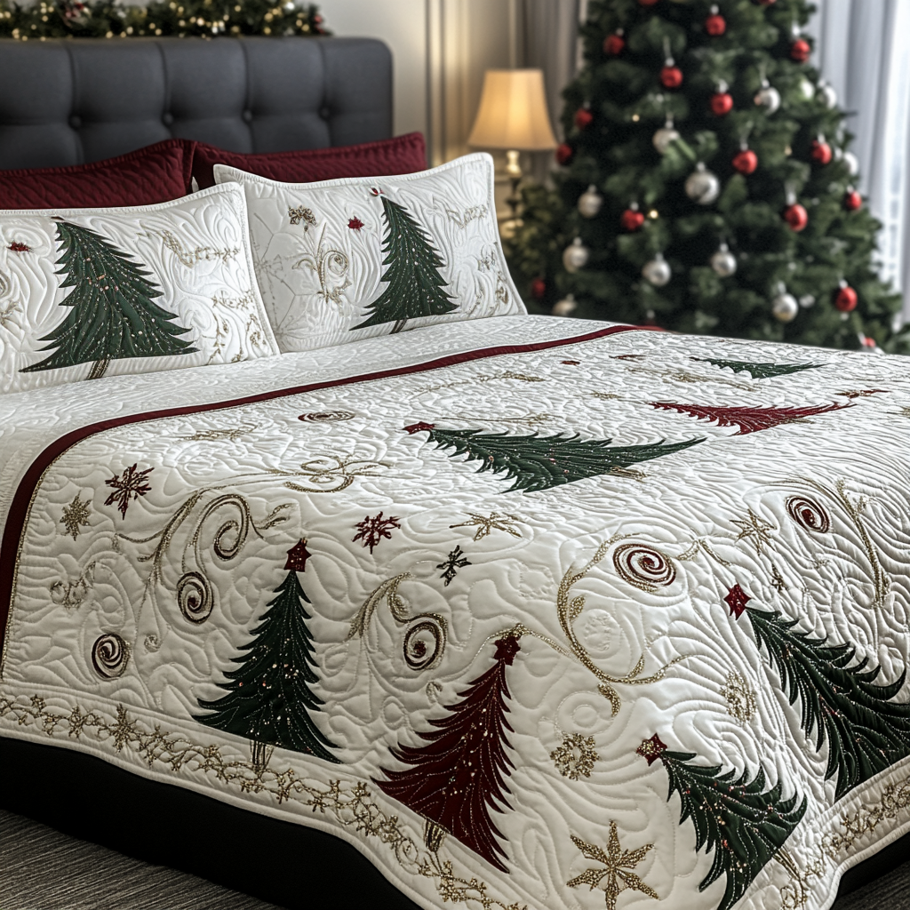 Holiday Forest Quilted Bedding Set Xmas Room Decorations Best Gifts For A Family For Christmas